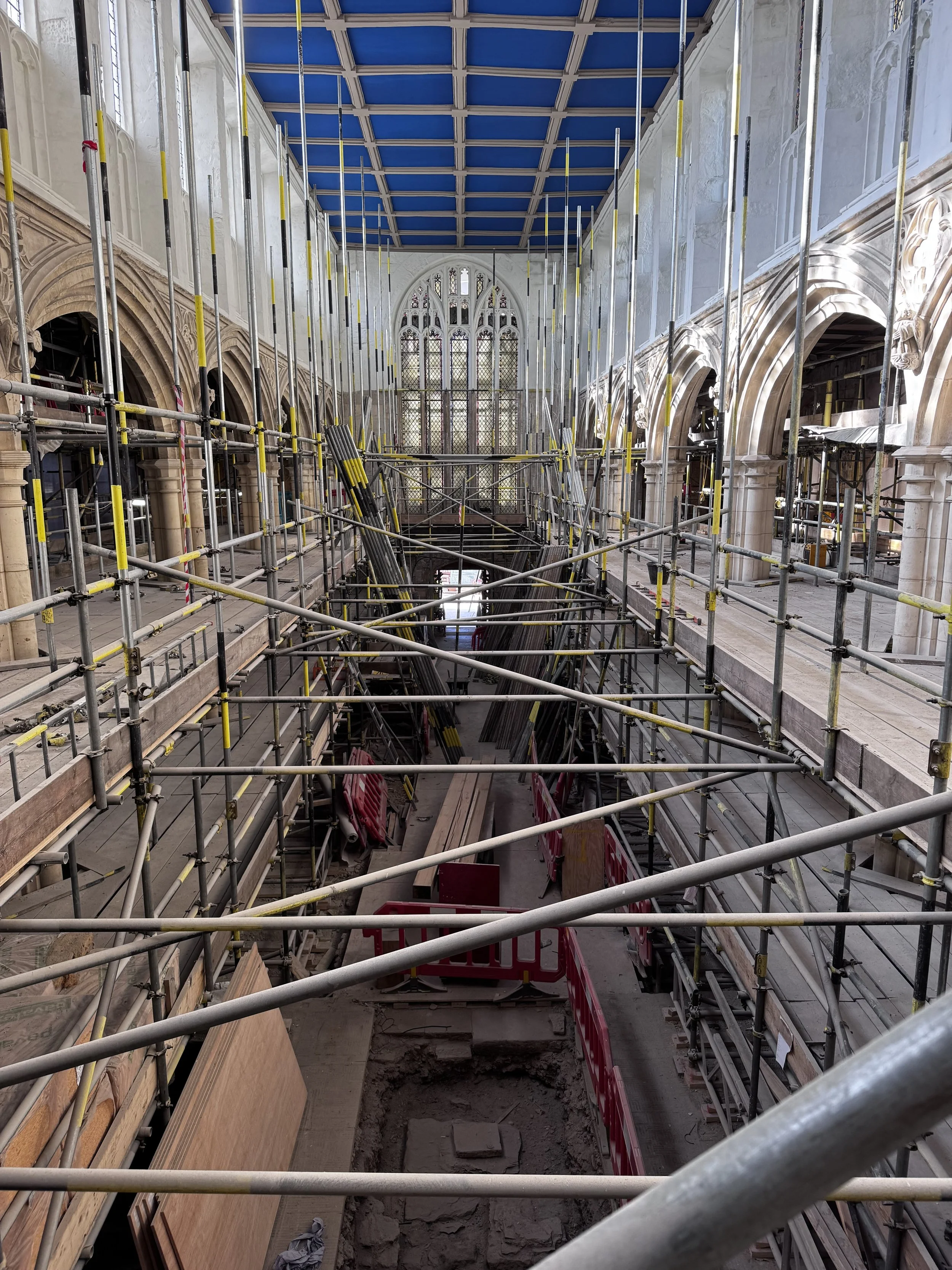 Scaffolding removed to reveal freshly restored ceiling