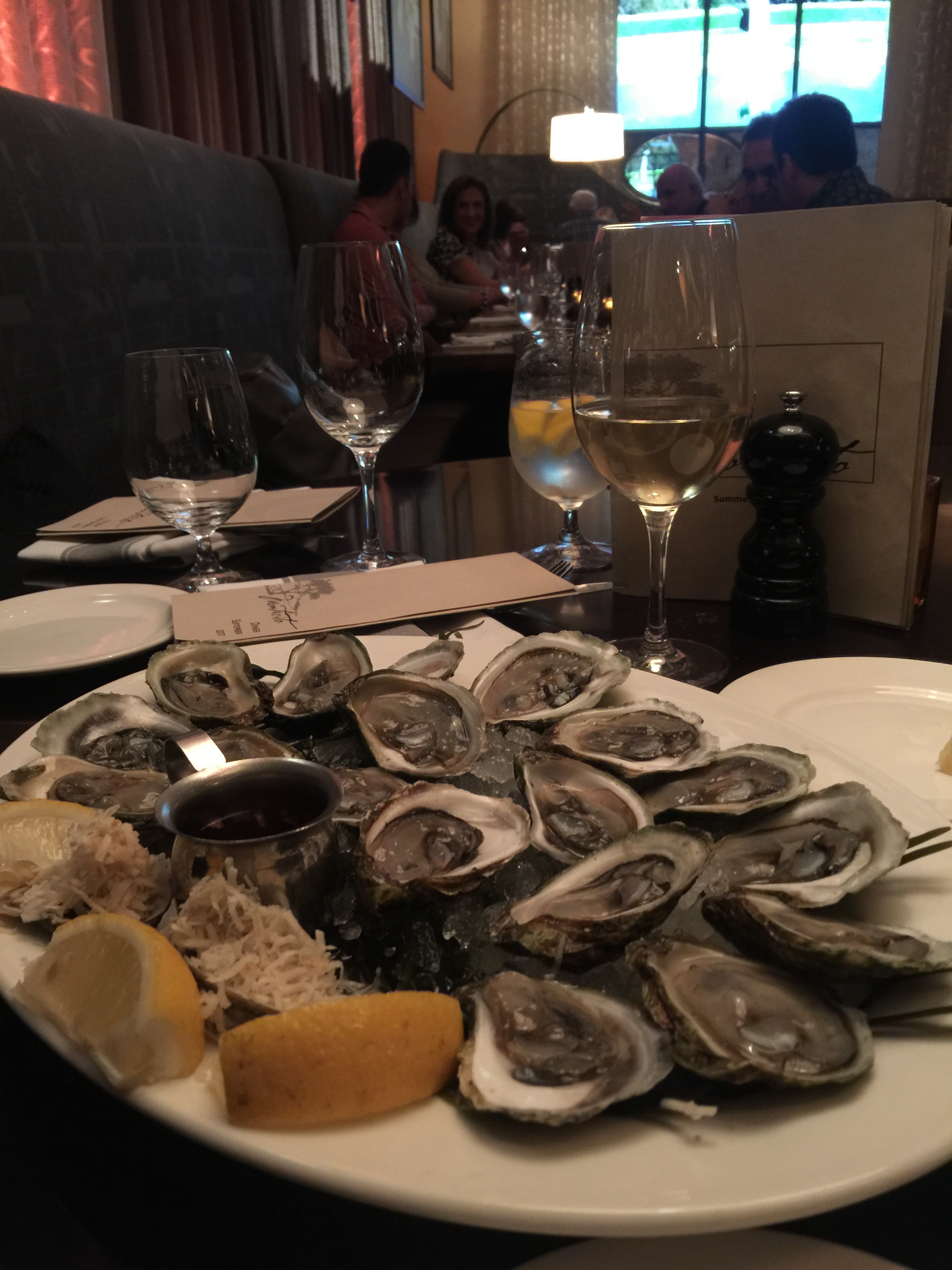 Plate of oysters and a glass of white wine
