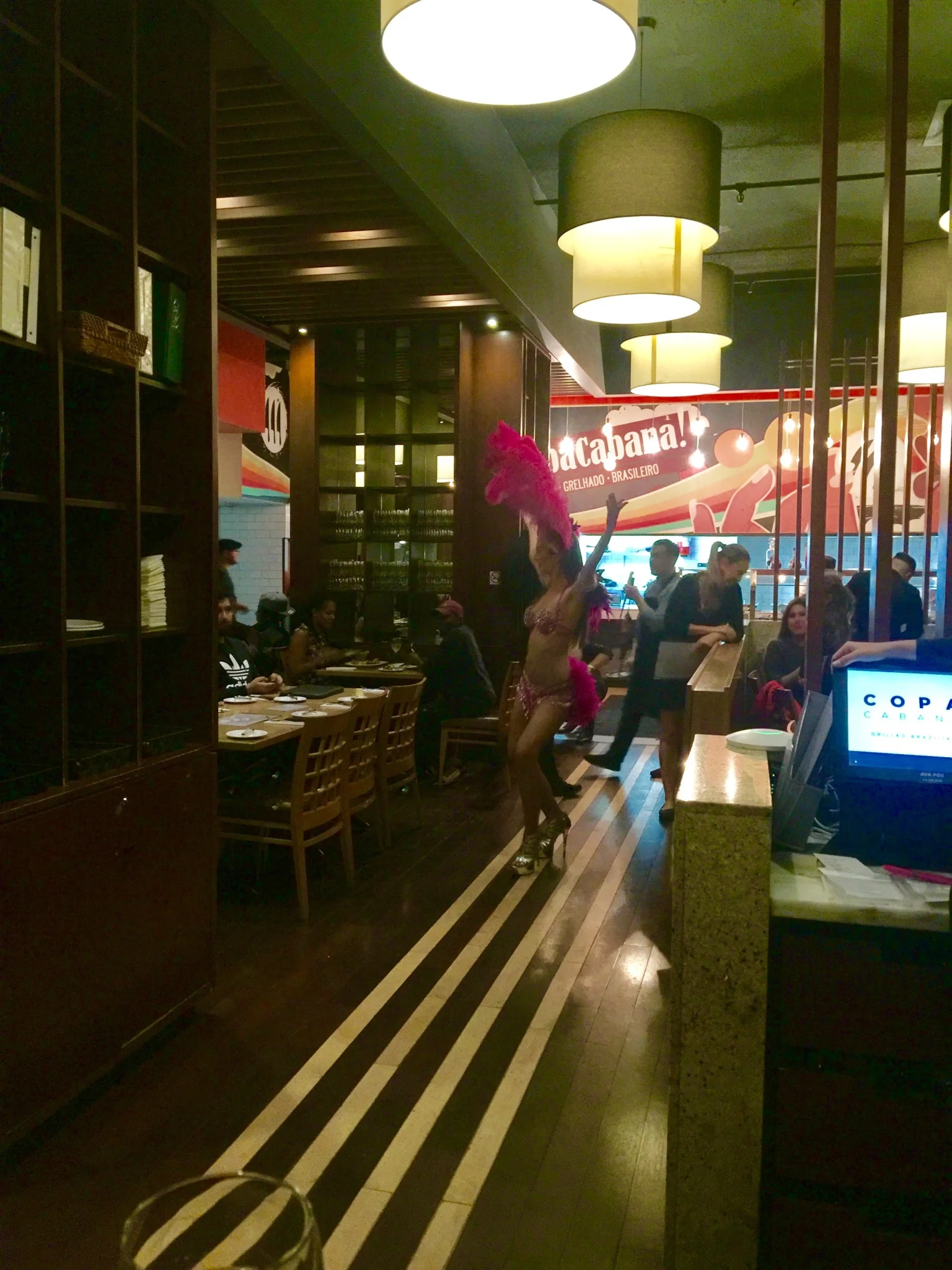 samba dancer inside the copacabana restaurant 