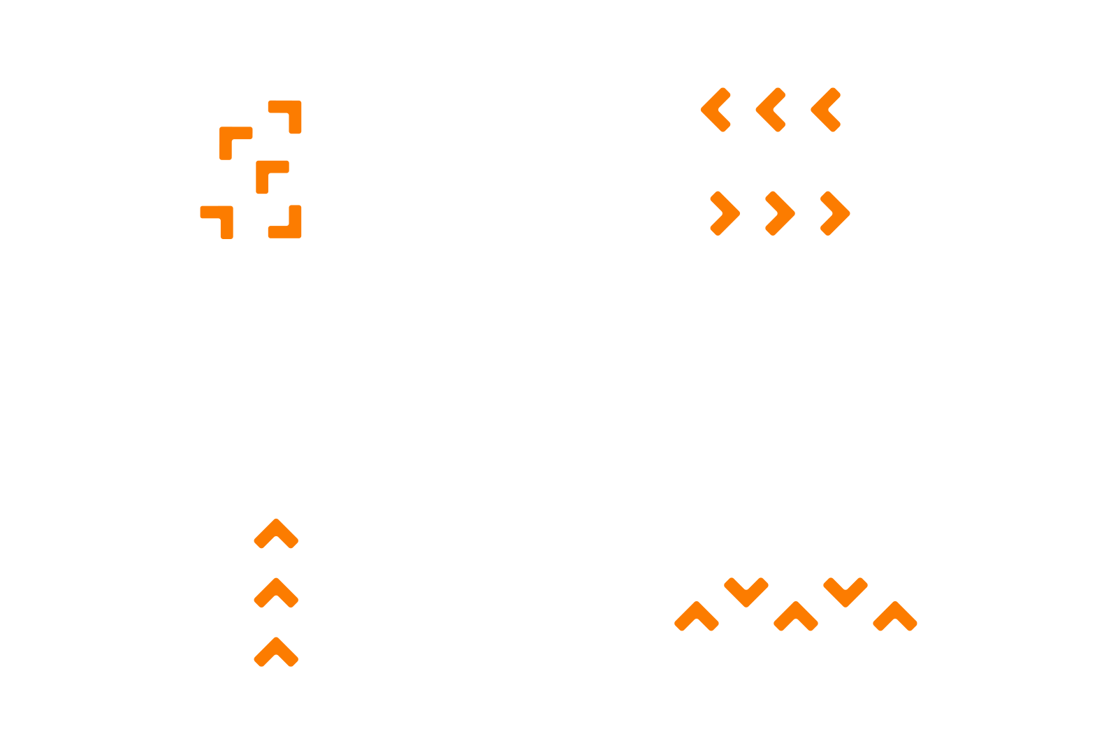 Abstract icons made up of orange triangles.