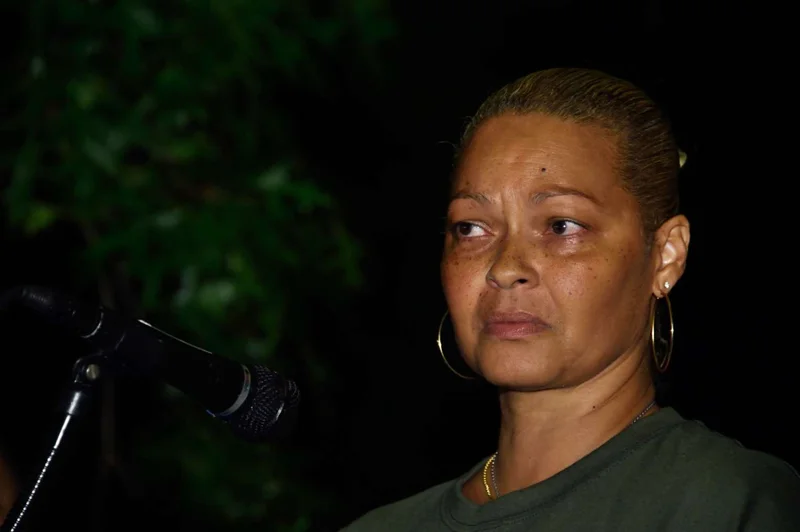 Former inmate Donna Hylton addresses the September 6 vigil.
