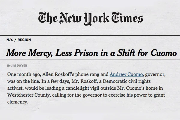 NYT: More Mercy, Less Prison in a Shift for Cuomo