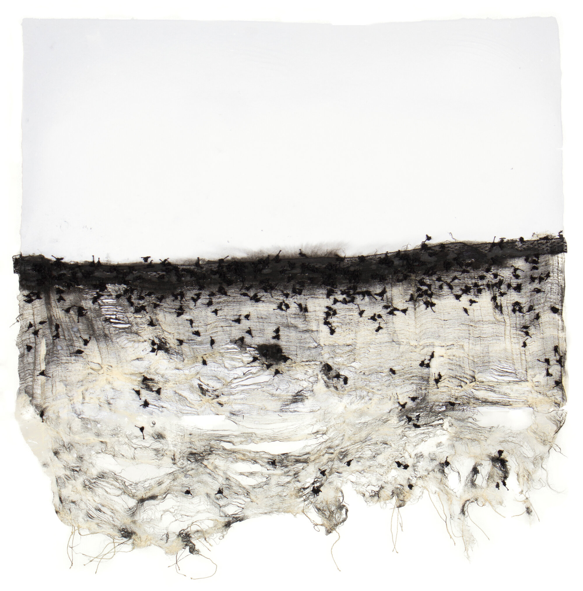   Untitled , 2019 Handmade linen paper, fabric, lace, thread, pigment, and paper pulp 30.5 x 30.5 in. 