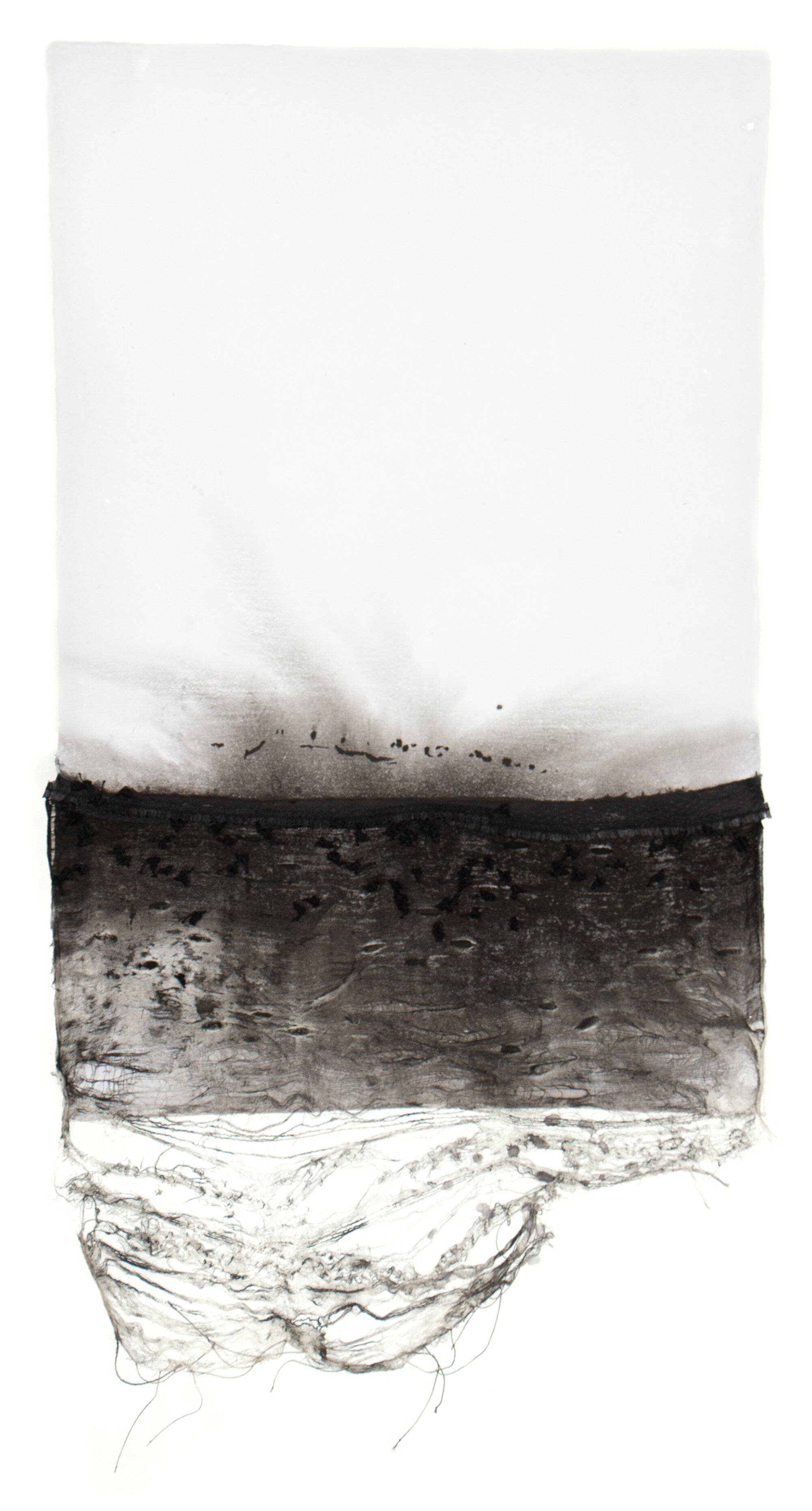   Untitled , 2019 Handmade linen paper, fabric, lace, thread, pigment, and paper pulp 40 x 20 in. 