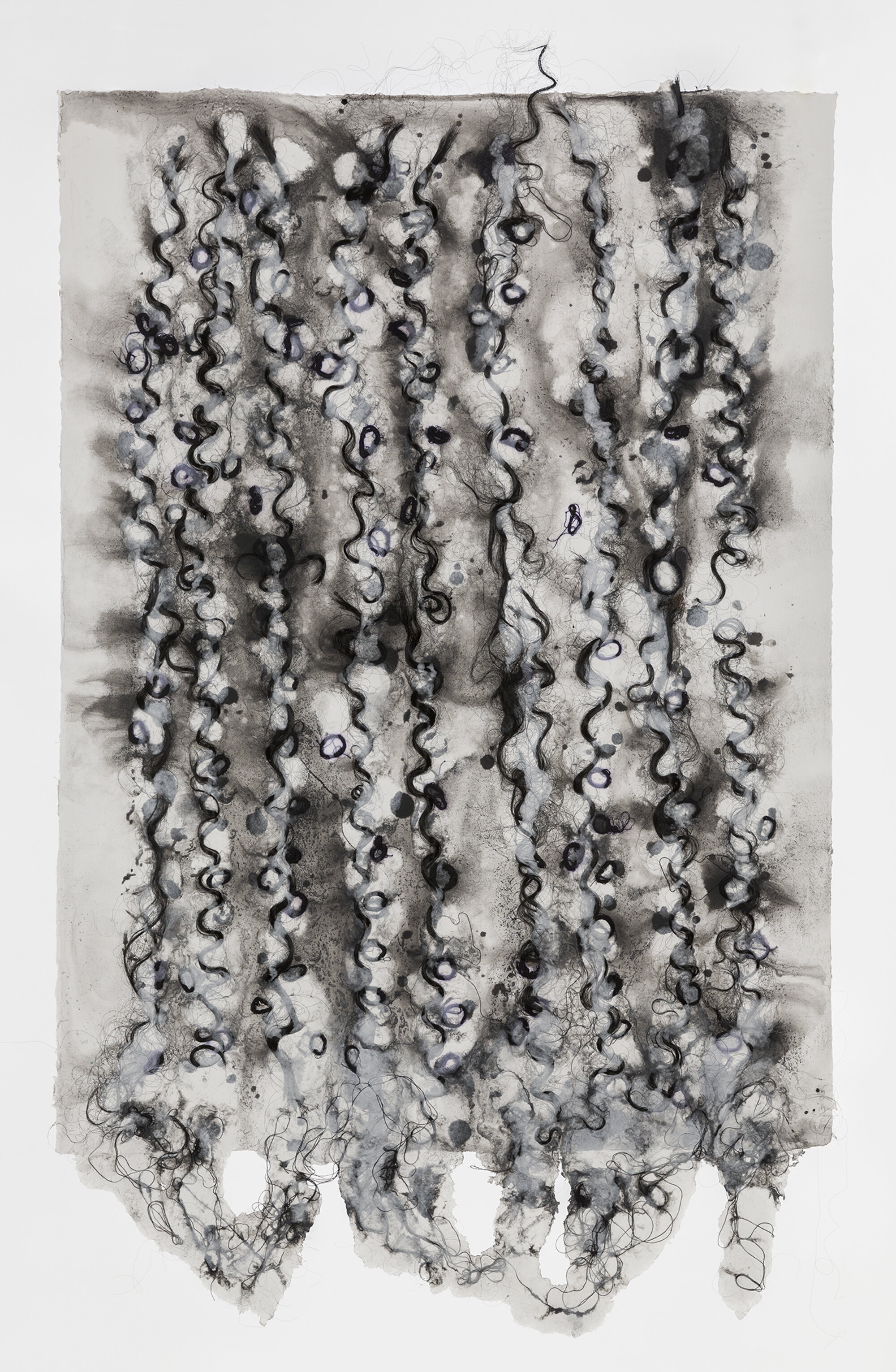   Untitled , 2017 Thread, black pigment, linen pulp, and linen handmade paper 38 x 22 in. 