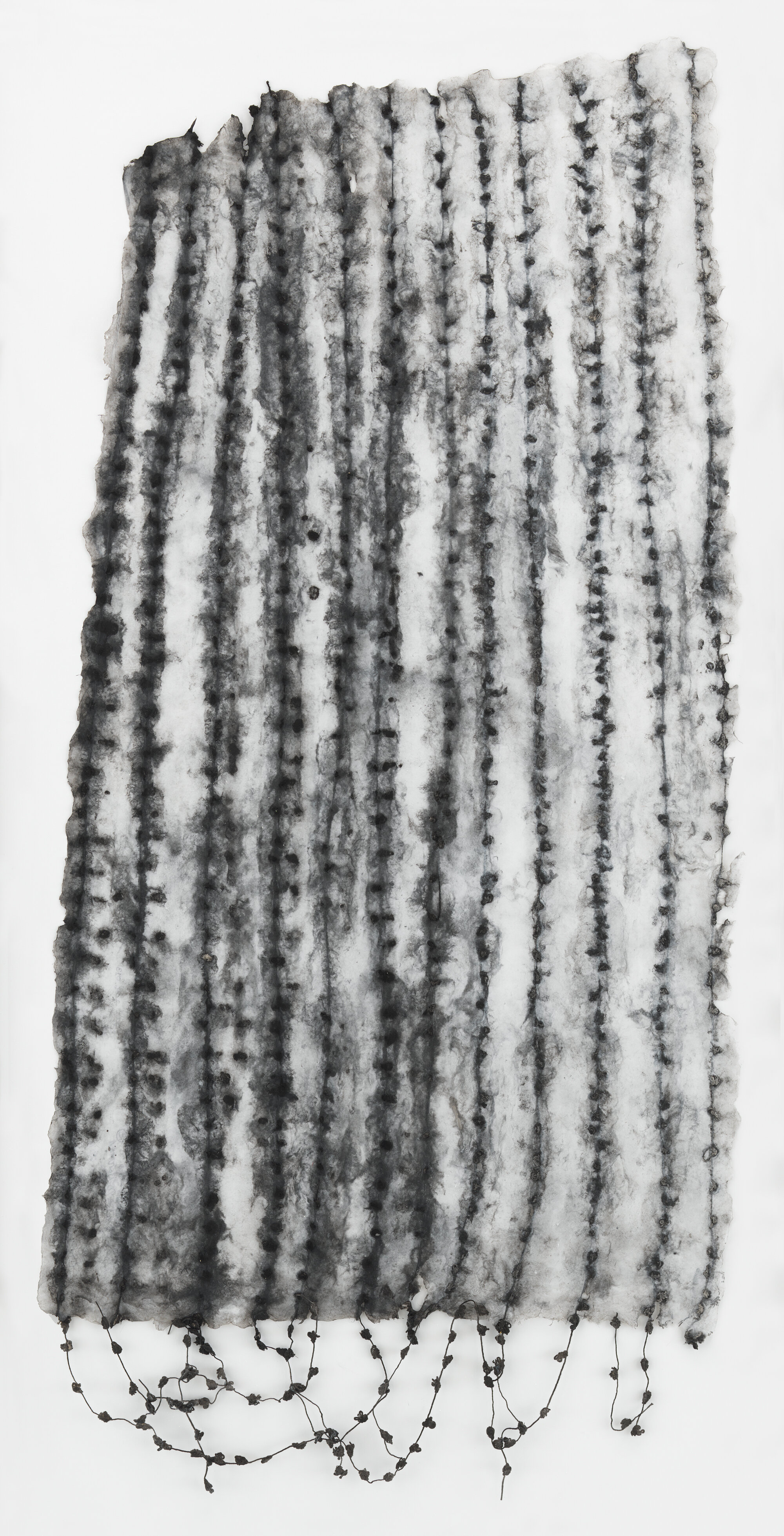   Untitled , 2016 Pigment, thread, and linen handmade paper 43 x 19 in. Framed Dimensions: 45.25 x 23.375 x 1.5 in. 