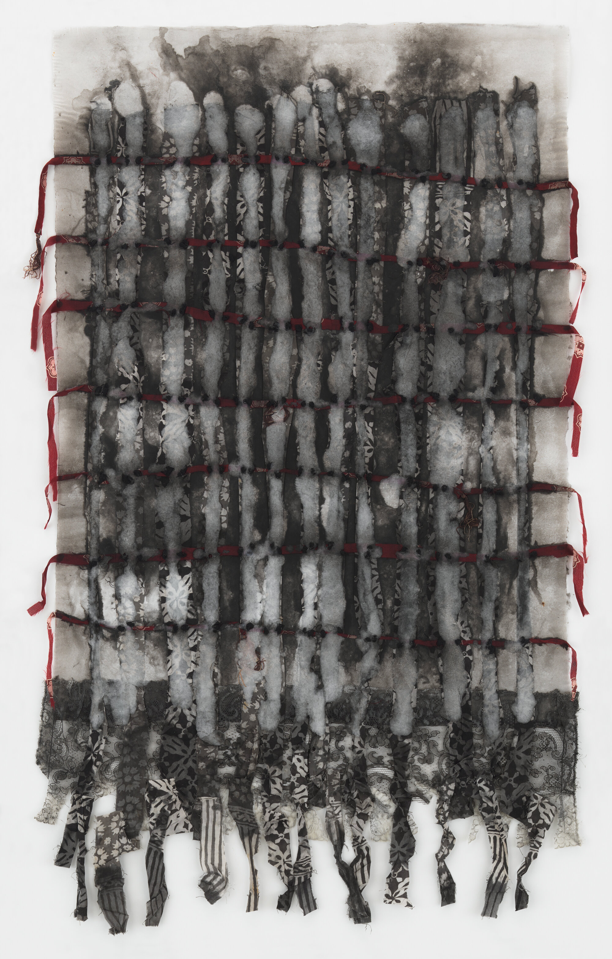   Untitled , 2016 Pulp, pigment, thread, fabric, and linen handmade paper 42 x 23.5 in. 