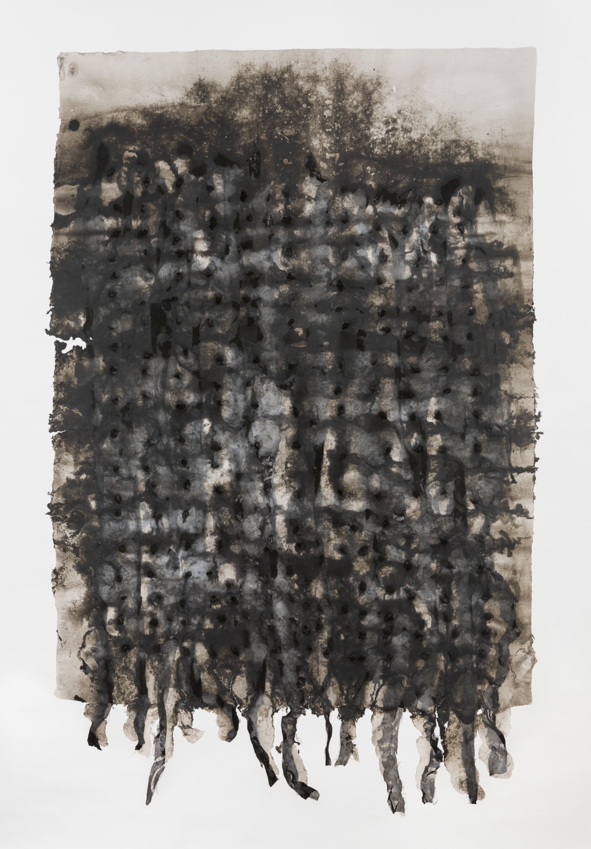   Untitled , 2015 Pigment, fabric, thread, pulp, and linen handmade paper 34 x 22 in. 