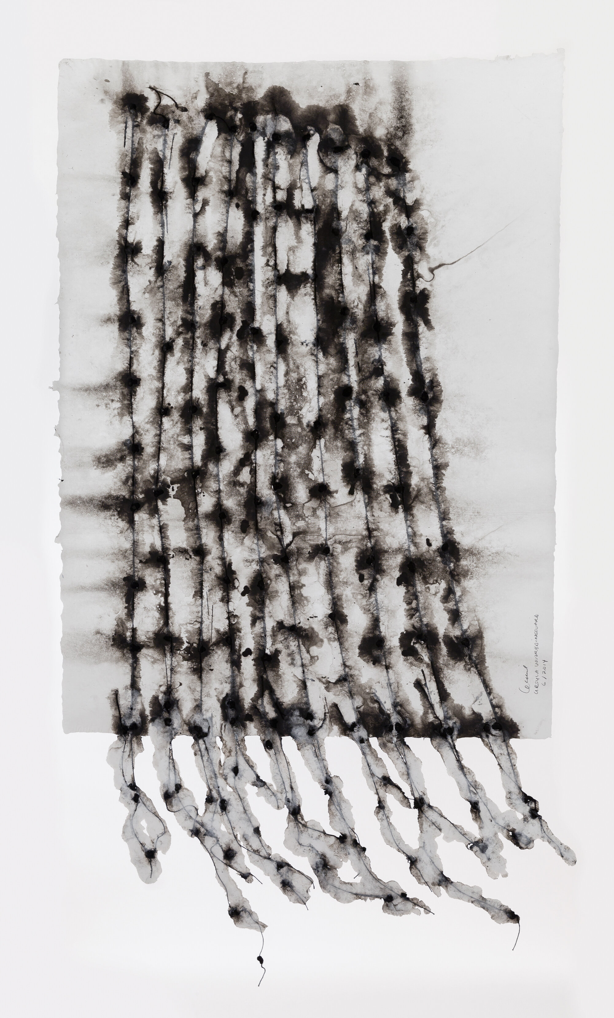   Untitled , 2014 Thread, pigment, and linen handmade paper 40 x 22 in. 