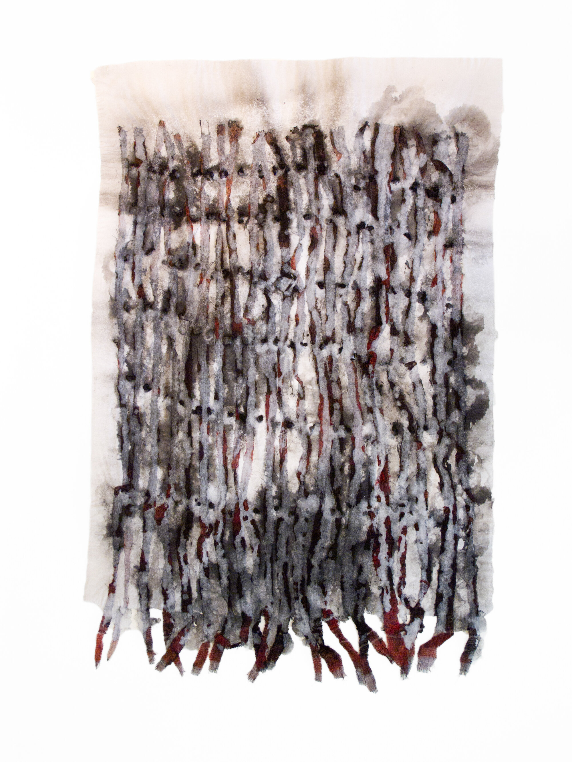   Untitled , 2013 Fabric, thread, pigment, and linen handmade paper 32 x 21 in. 