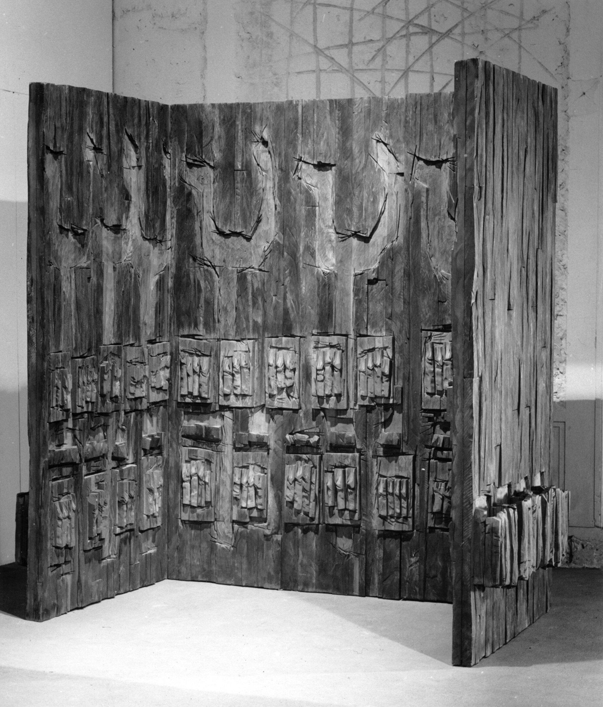       House of Spoons , 1989 Cedar, stain, and graphite 96 x 72 x 48 in.    Center for Contemporary Art Ujazdowski Castle  