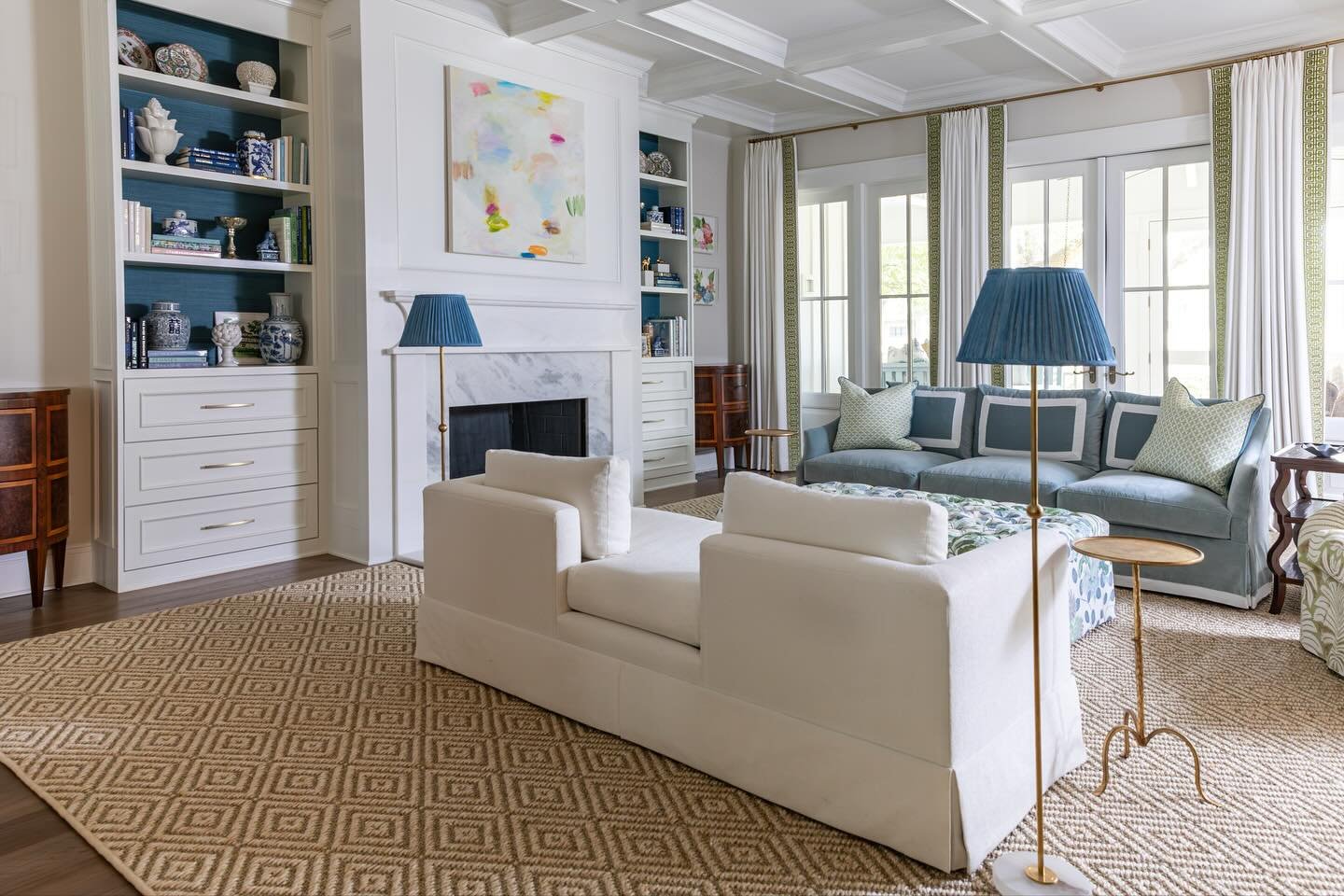 Sharing one of our favorite projects today! We loved  working with this client to create a relaxed, but elegant space featuring custom pieces we designed  through @towneandbeech. From the tete-a-tete sofa to the custom drapery.. and even down to the 