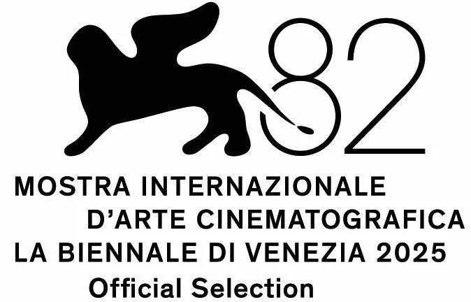 Official selection logo for the 2025 Venice International Film Festival, featuring a black dog silhouette and the number 82.