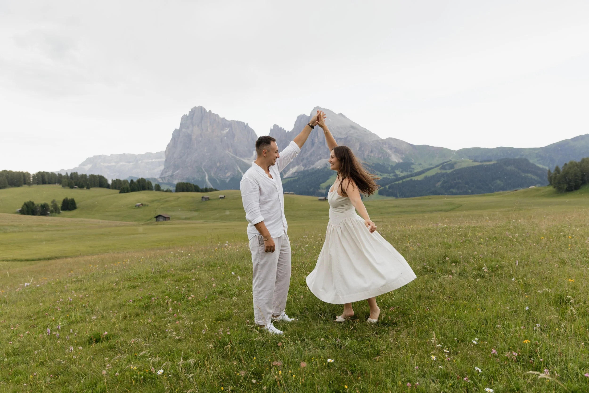 Surprise Alpe di Siusi Proposal | Dolomites Engagement Photographer