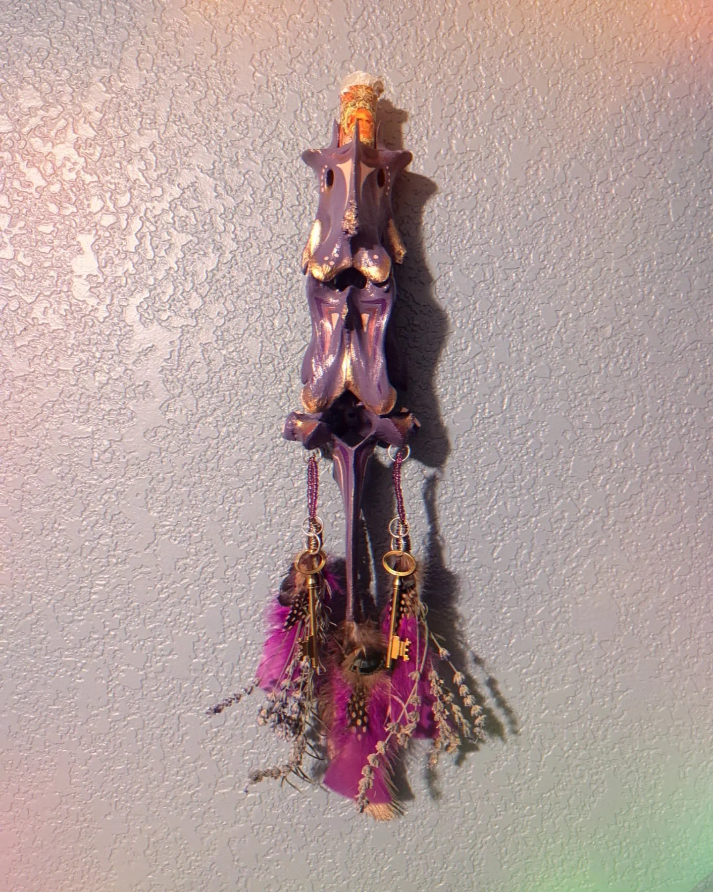 Had the honor of creating and gifting these beautifully weird creatures to some of the most beautiful souls I have ever known this weekend during ceremonial space in Oklahoma! Made from elk vertebrae, acrylic paint, beads, feathers and dried herbs fr