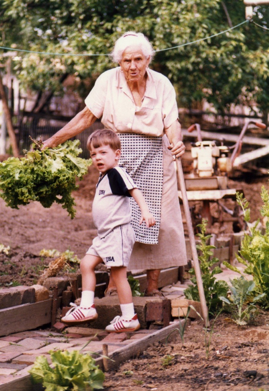 Donnie with Great Grandma in Garden