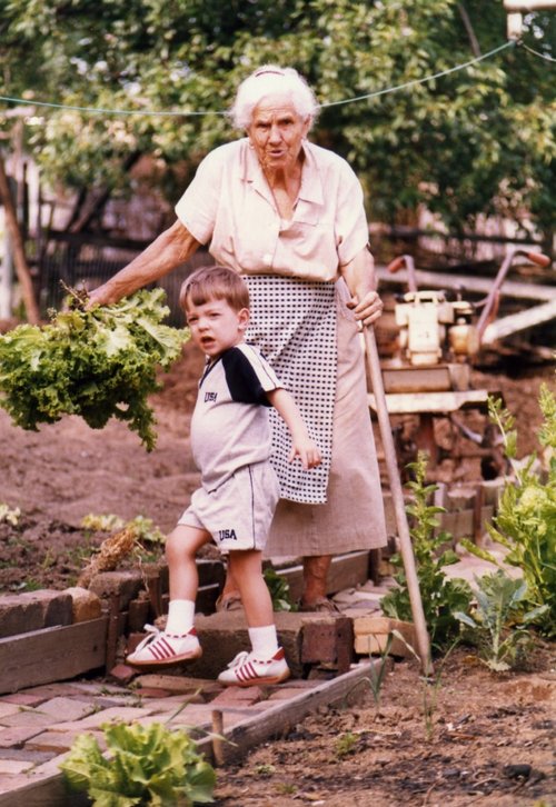 Donnie with Great Grandma in Garden