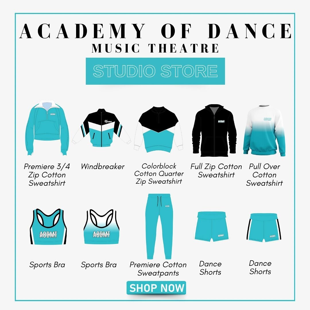 AODMT MERCH STORE is live 🌟N O W🌟 through April 17th! Link is in bio to shop the store. DM us for the password 🤩

We will have a dance shorts and a sports bra sizing kit available at the studio next week if you would like to check your dancer&rsqu