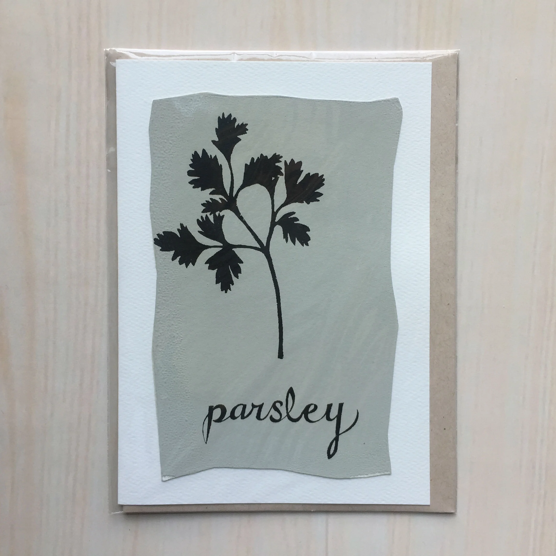 Parsley Size: 5”x7” Printing: screenprint Inside: blank Envelope: rustic brown
