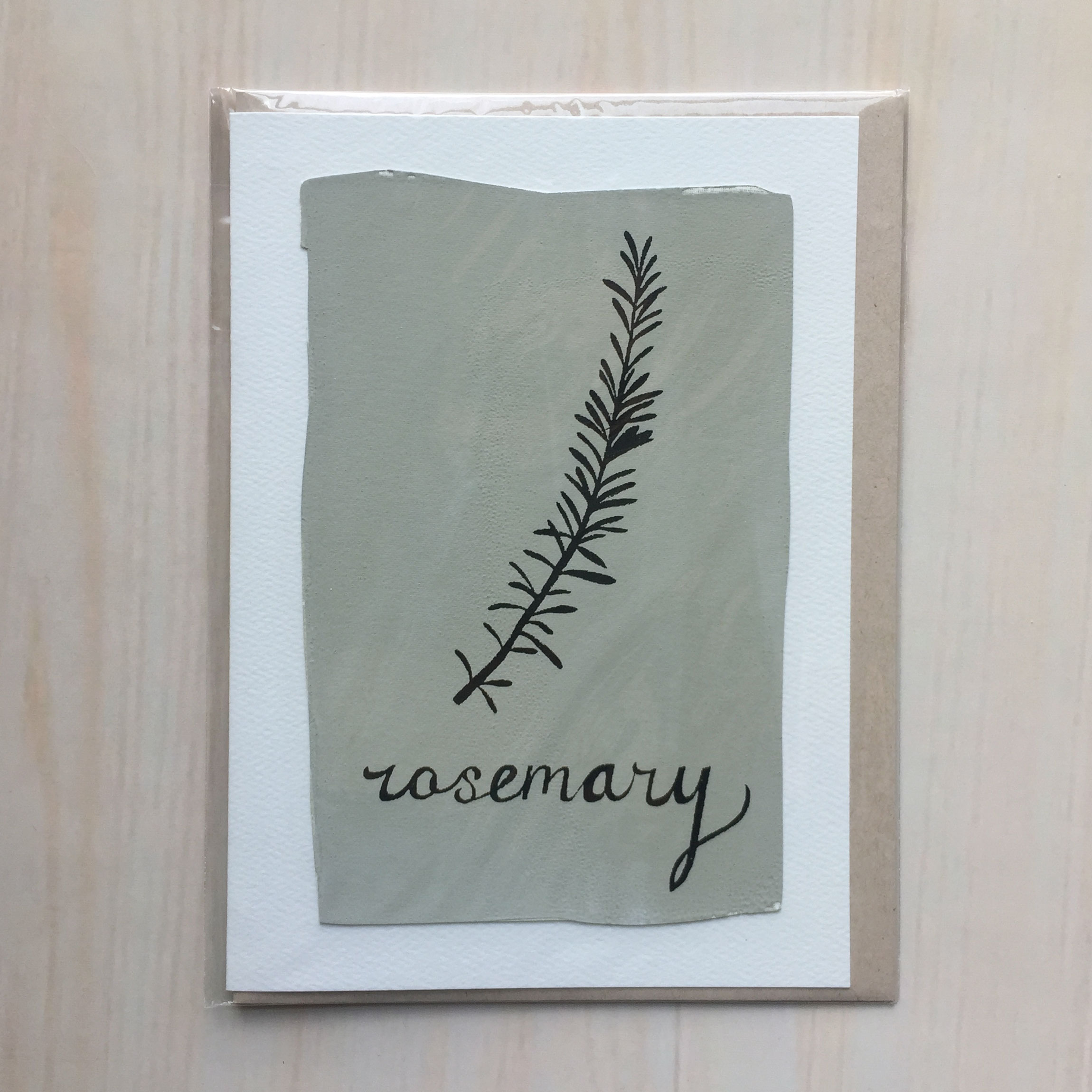Rosemary Size: 5”x7” Printing: screenprint Inside: blank Envelope: rustic brown