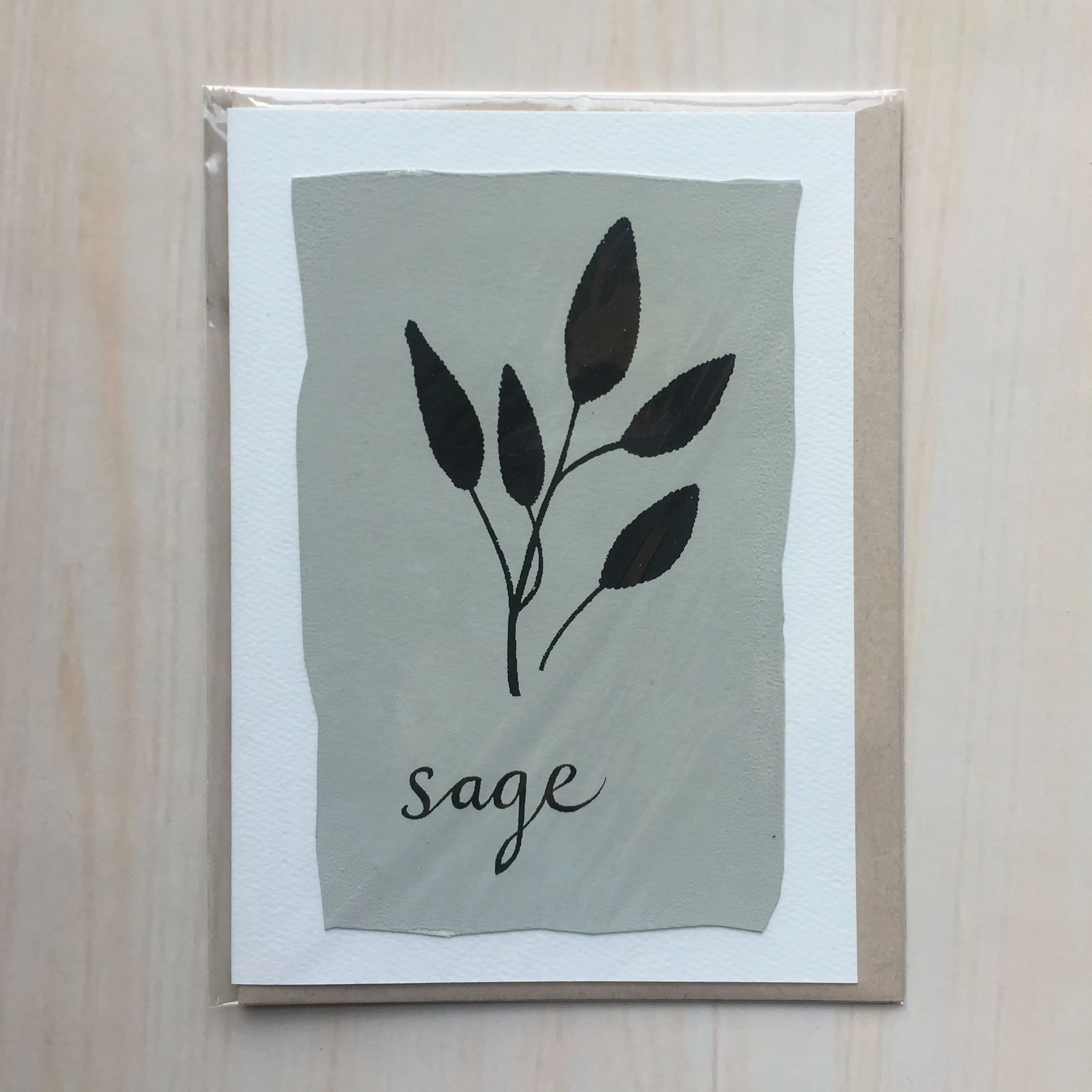 Sage Size: 5”x7” Printing: screenprint Inside: blank Envelope: rustic brown