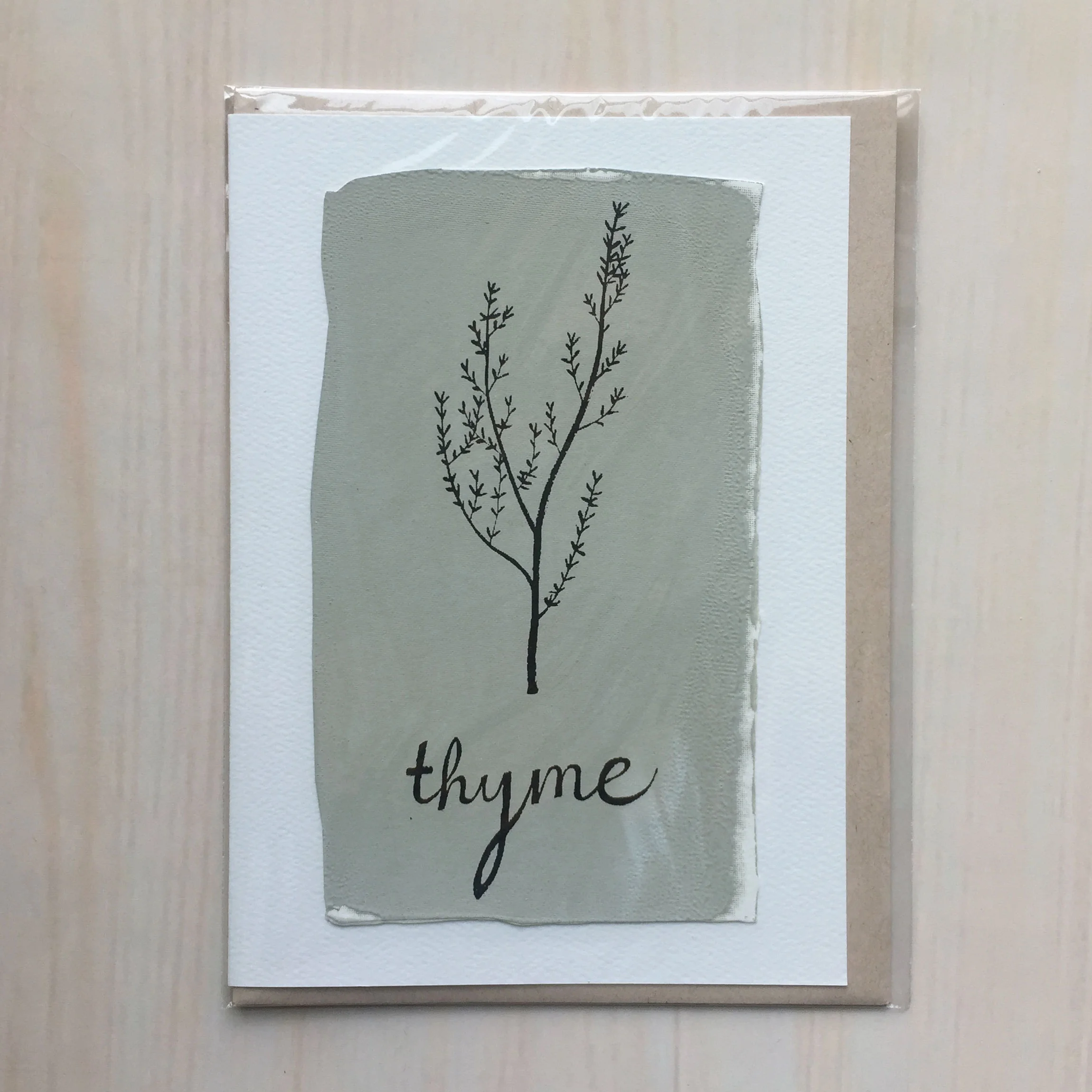 Thyme Size: 5”x7” Printing: screenprint Inside: blank Envelope: rustic brown