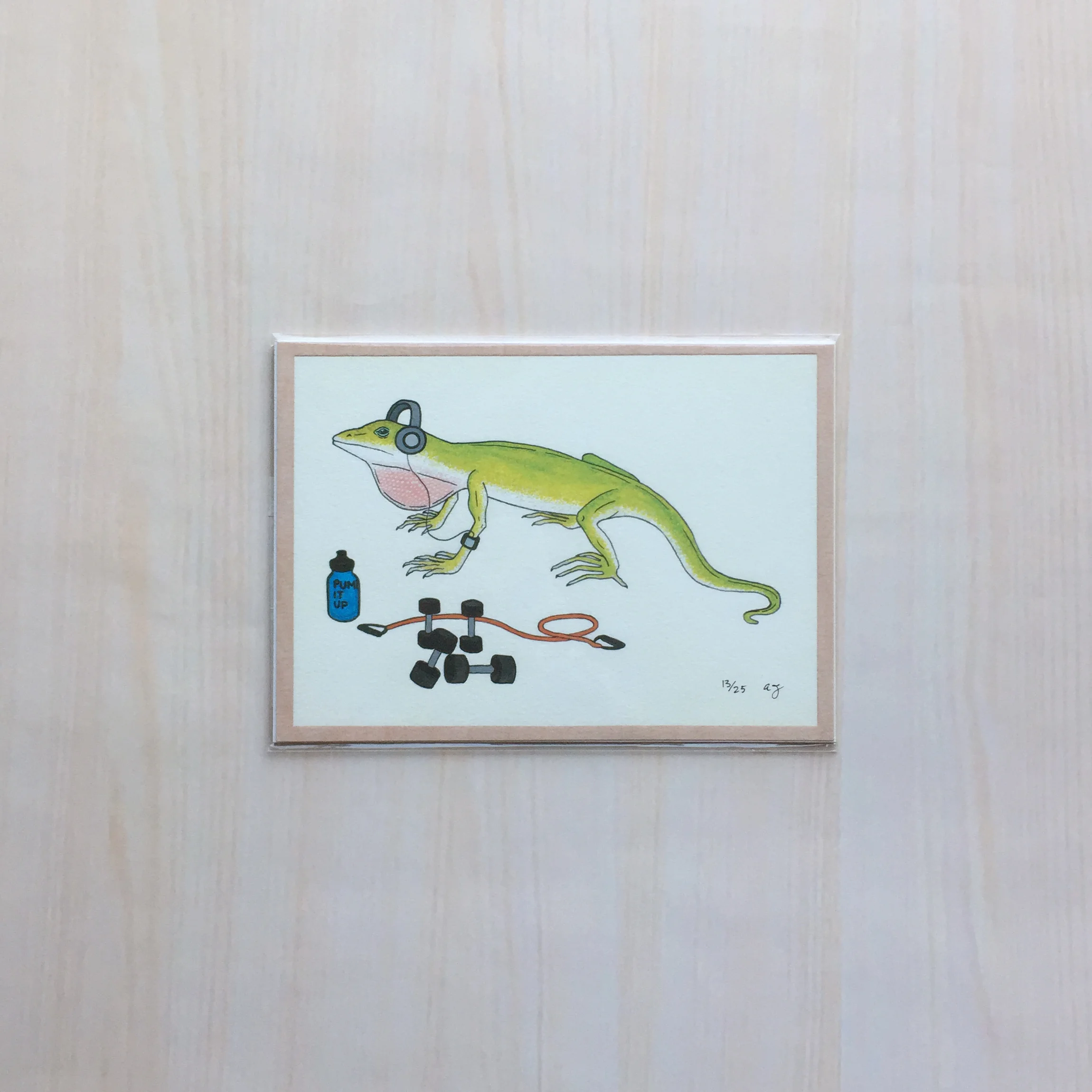 Lizard Pushups Size: 5”x7” Printing: digital Paper: velvet Original Medium: gouache & ink Editions: limited to 25