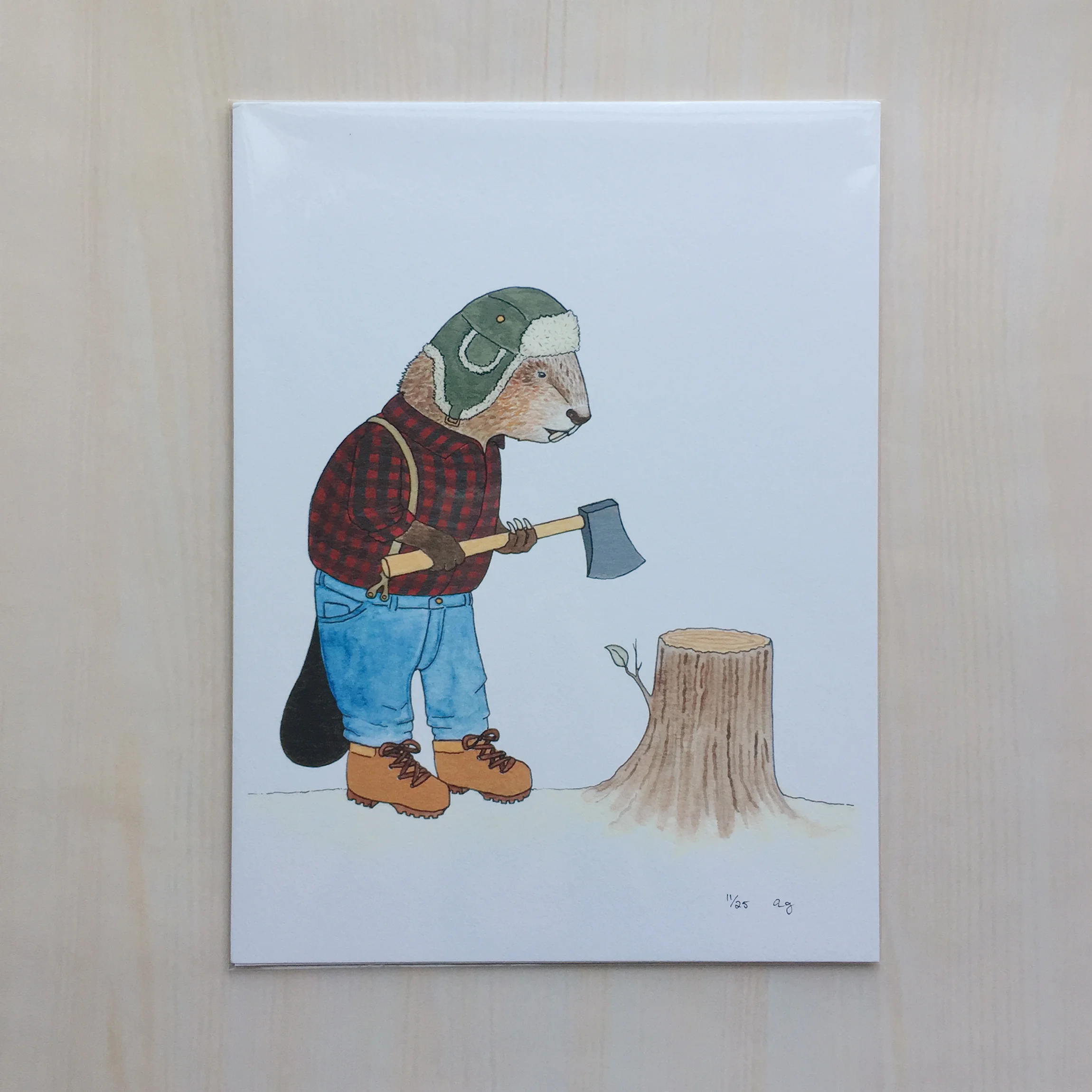 The Lumberjack Size: 9”x12” Printing: digital Paper: velvet Original Medium: gouache & ink Editions: limited to 25