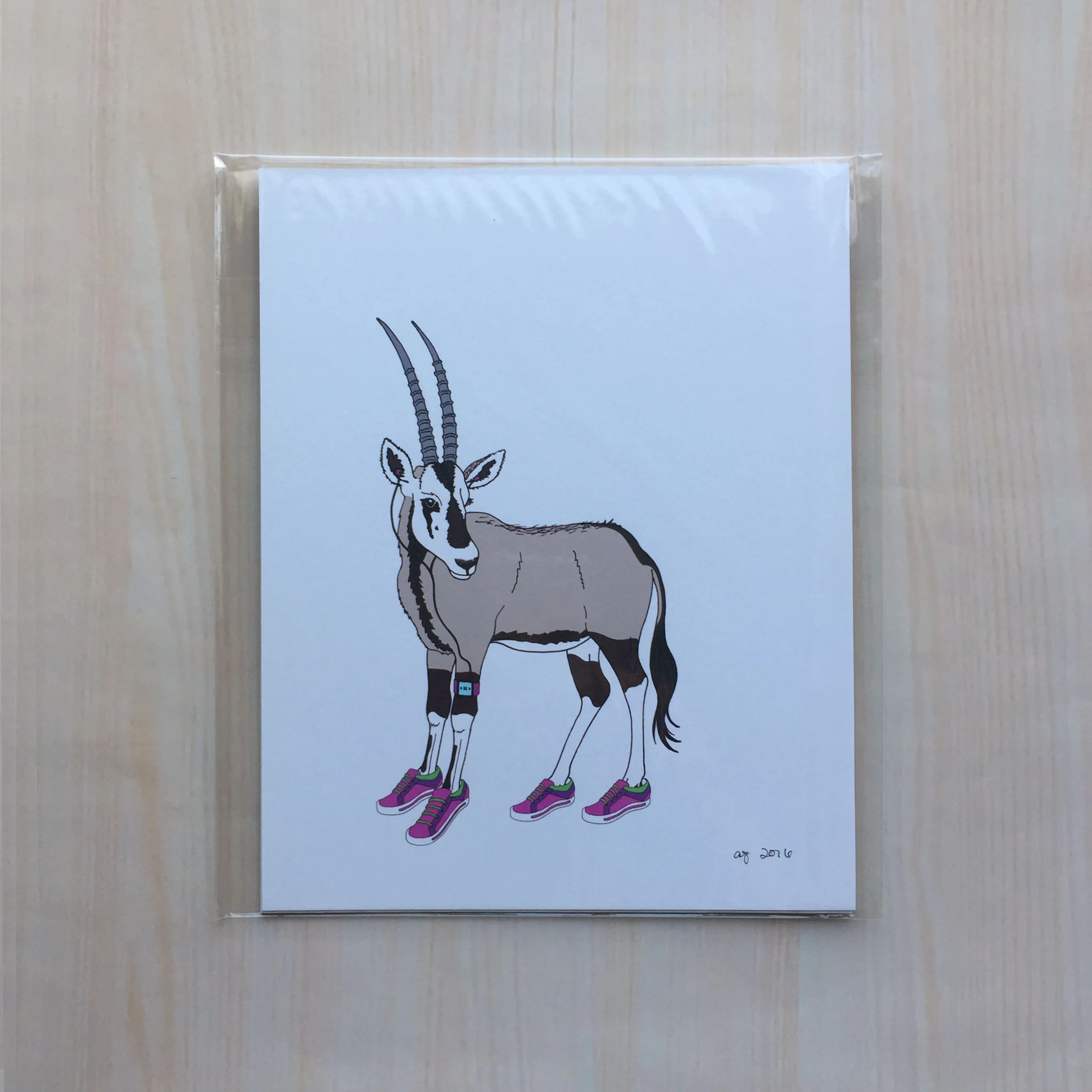 Animals on the Run: Ryxie the Oryx Size: 8"x10" Printing: digital Paper: bristol Original Medium: ink & digital Editions: open