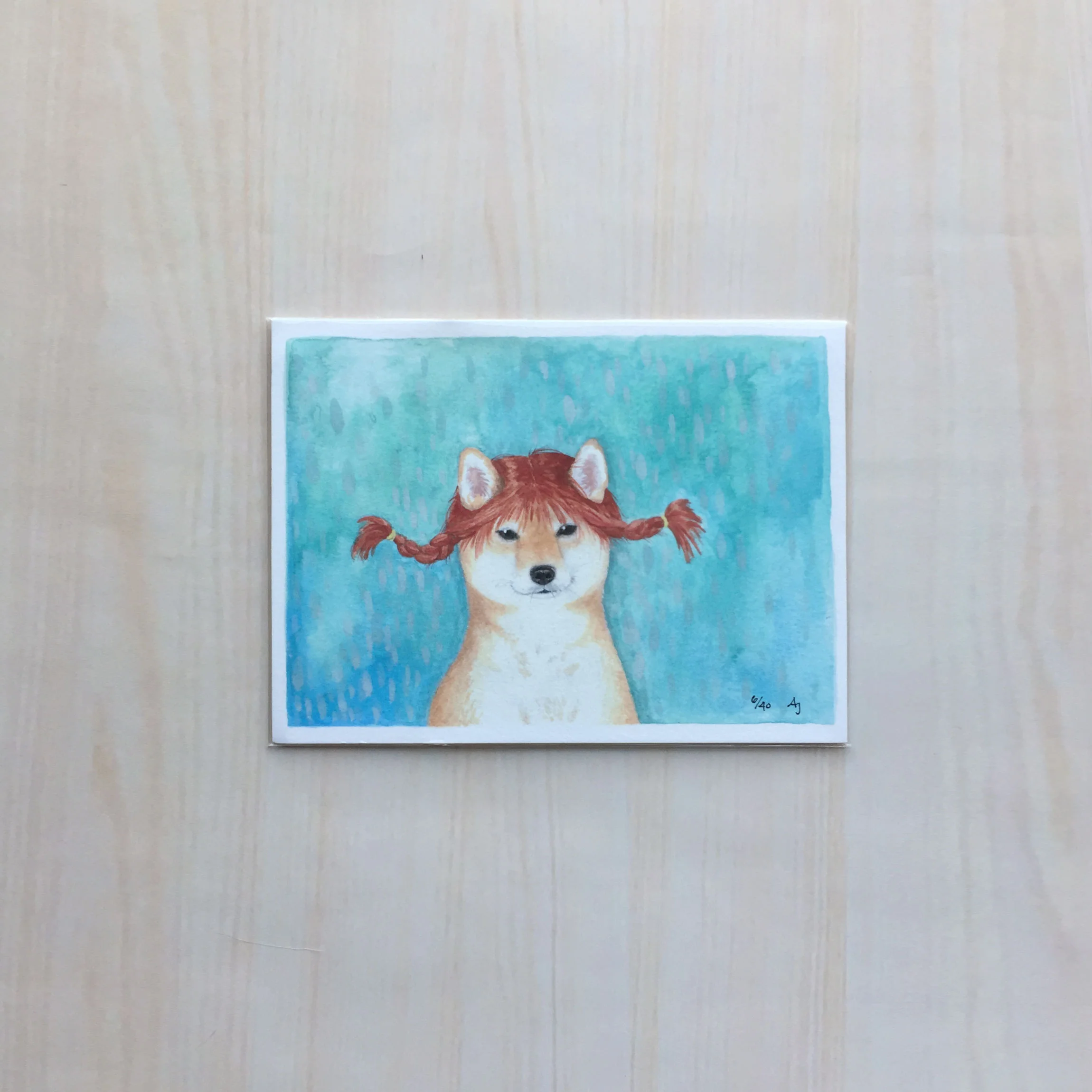 Puppy Longstocking Size: 5.5”x7.5" Printing: digital Paper: velvet Original Medium: gouache Editions: limited to 40