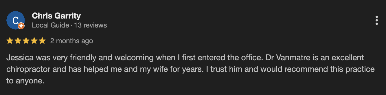 Carmel Chiropractor 5 Star Patient Review - Chris Garrity - Indy Spine and Rehab