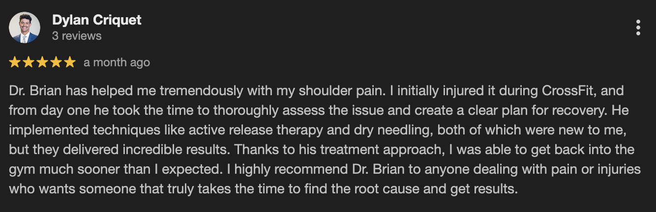 CrossFit Injury Rehab and Shoulder Pain Relief 5 Star Review- Dylan Criquet