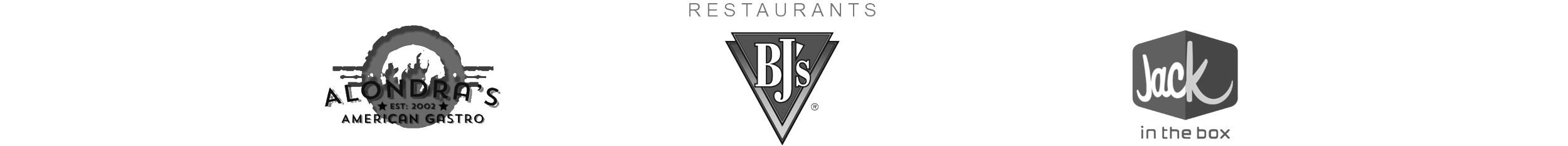 Restaurants: Alondra's, BJ's, and Jack In The Box Logos