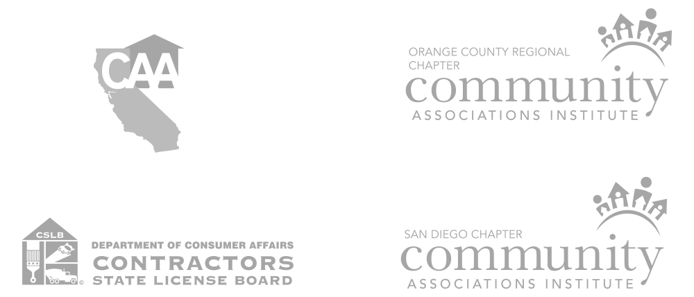 California Apartment Association, Orange County Regional Chapter - Community Associations Institute, San Diego Chapter - Community Associations Institute, and Department of Consumer Affairs - Contractors State License Board Logos
