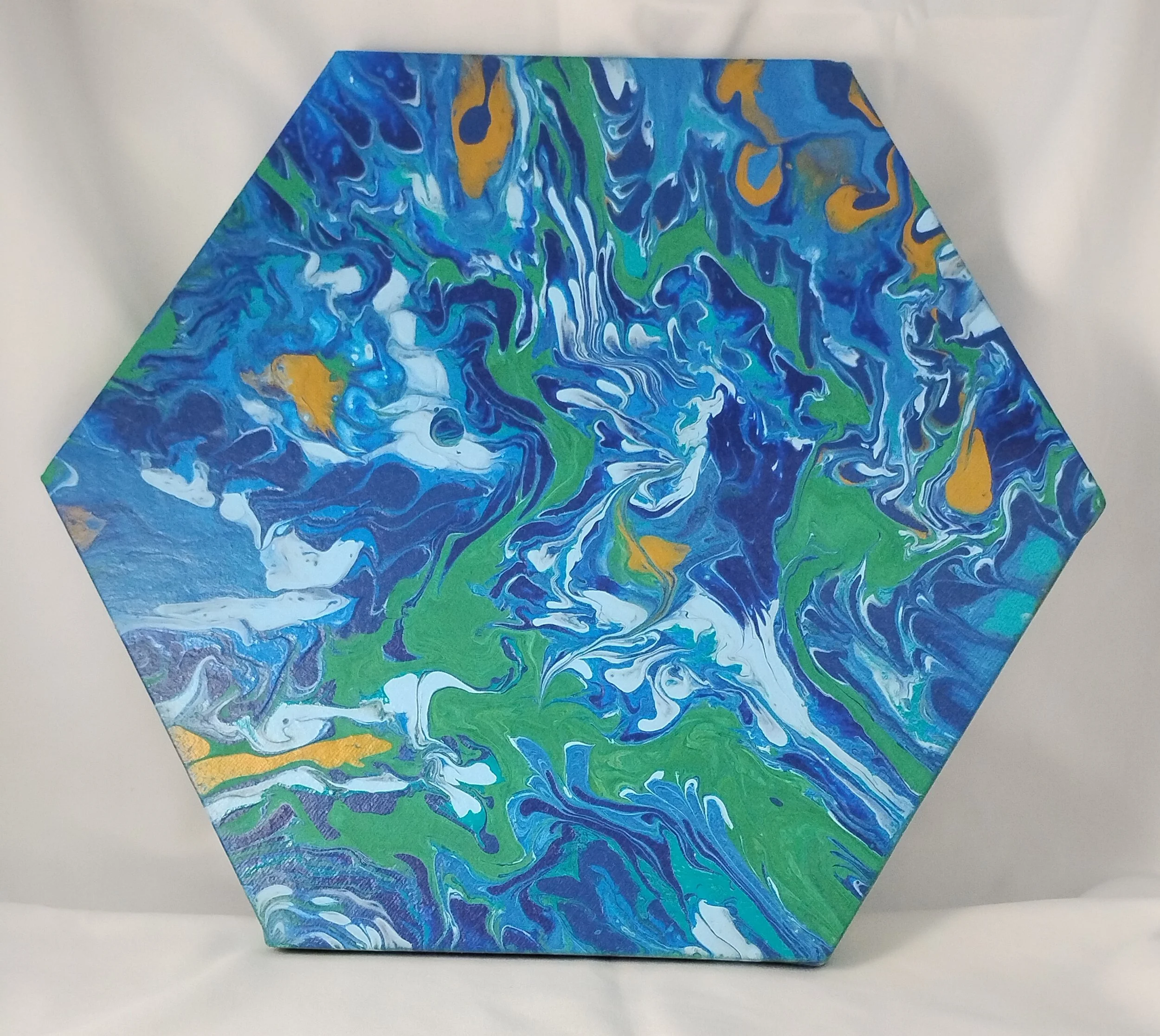 Pour Art: Hexagonal Canvas - Tropical Spiral