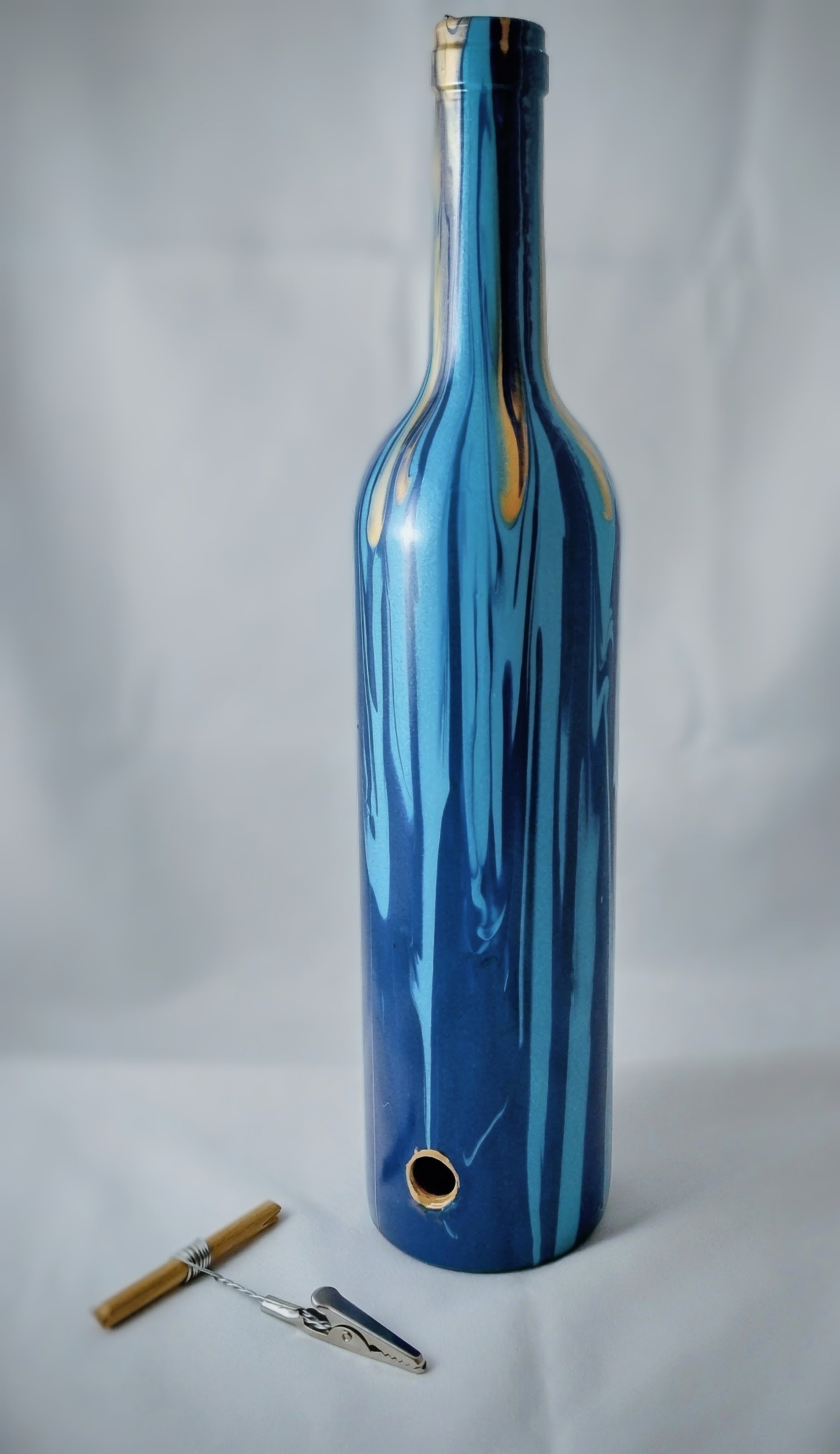 Pour Art: Upcycled Wine Bottle Vase - Deep Ocean Blue