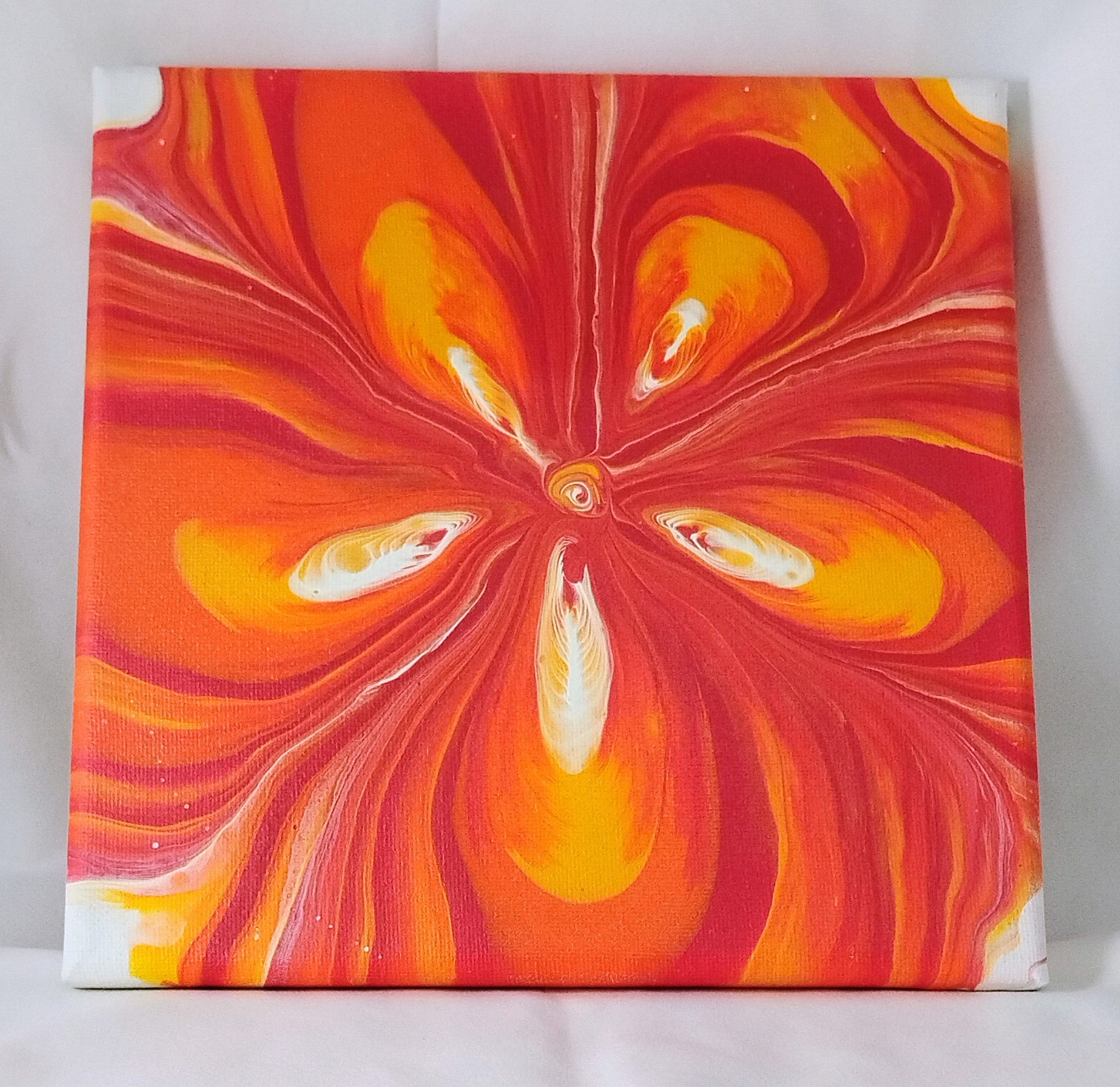 Pour Art: Abstract Canvas Painting - Crimson Bloom