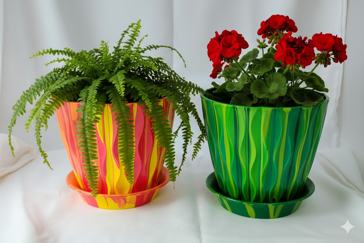 Pour Art: Hand-Painted Flower Pot - Fire Orange (Small)