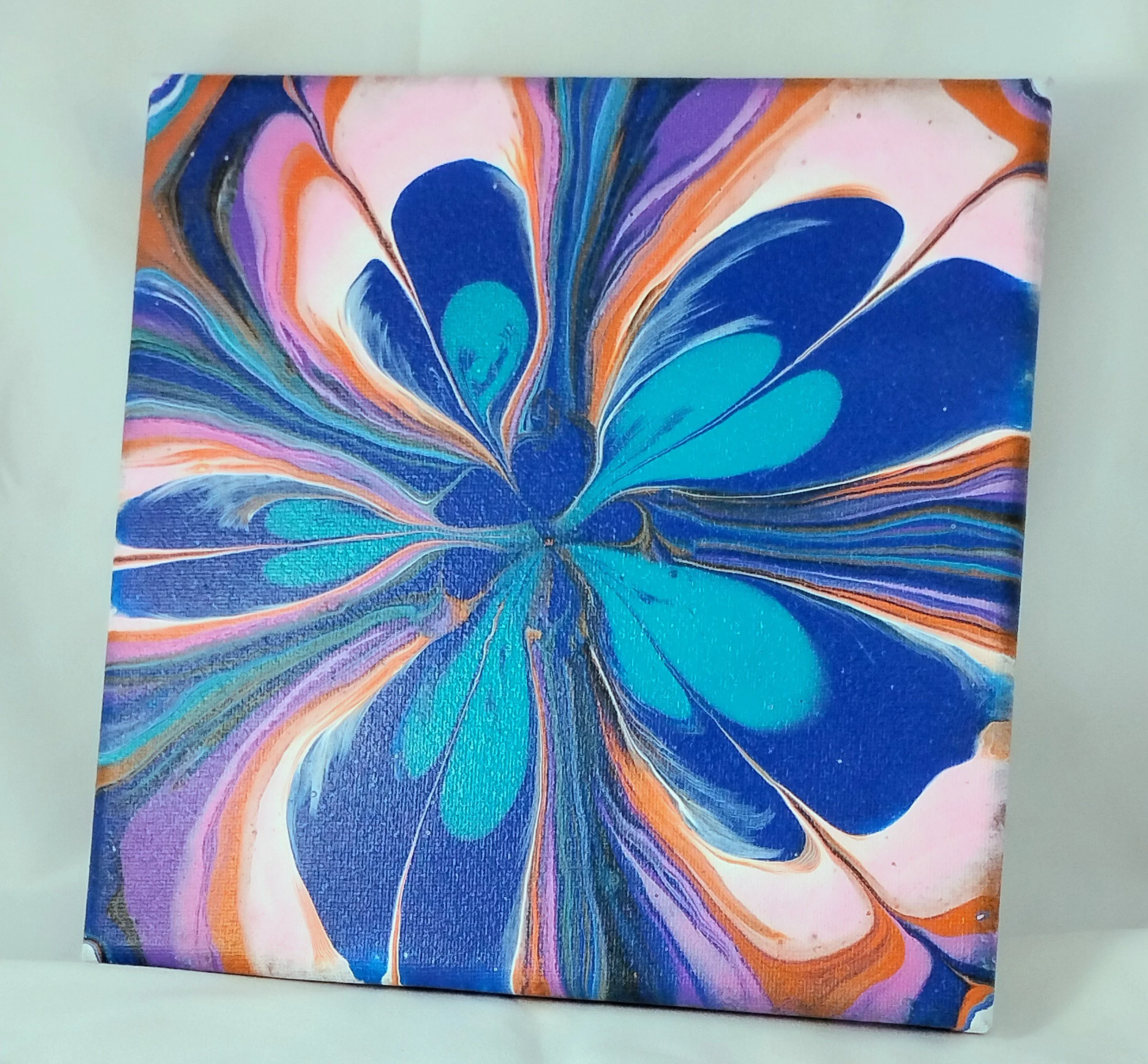 Pour Art: Abstract Canvas Painting - Blue Floral Swirl