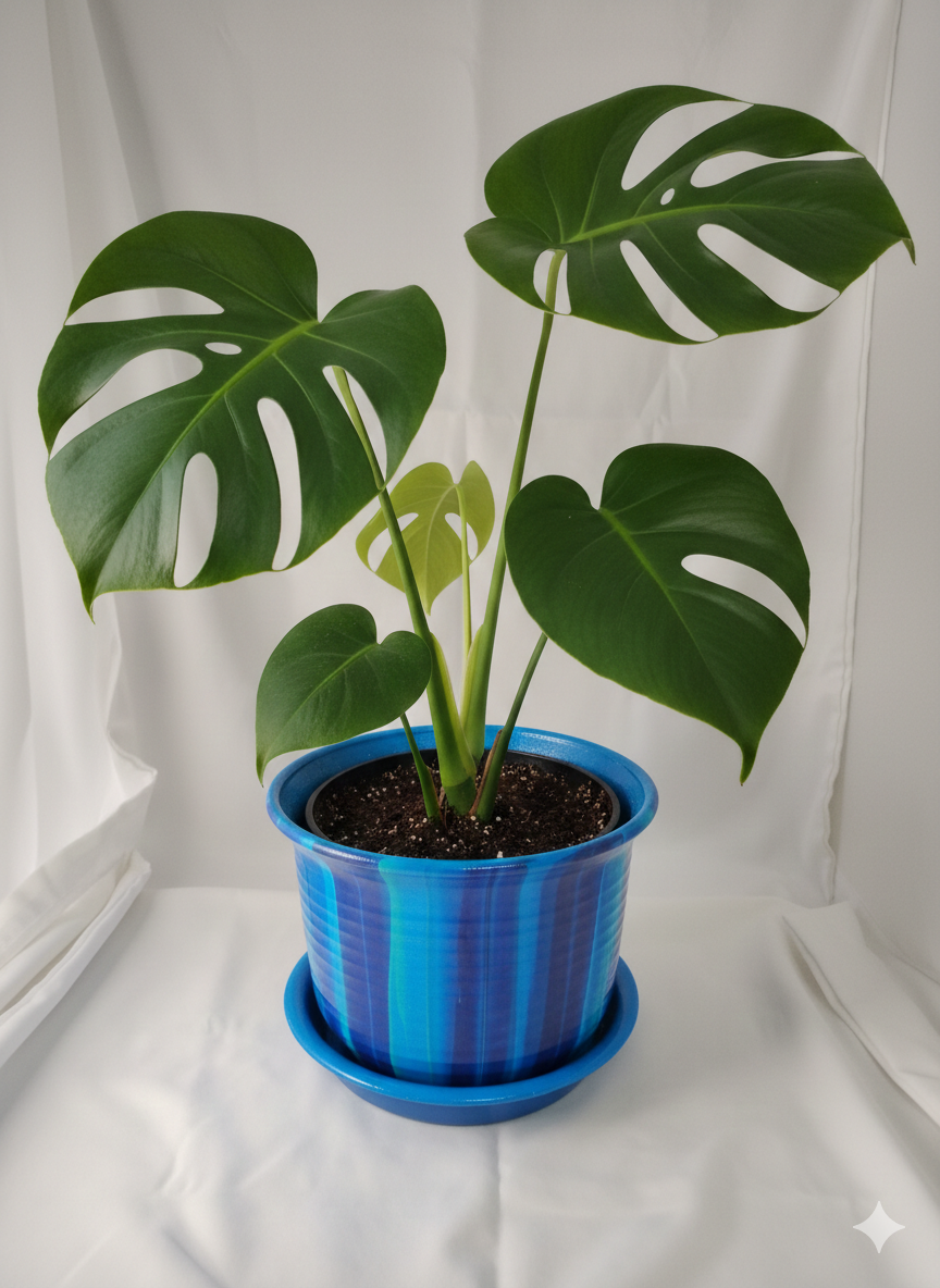 Pour Art: Hand-Painted Flower Pot - Caribbean Blue (Medium)