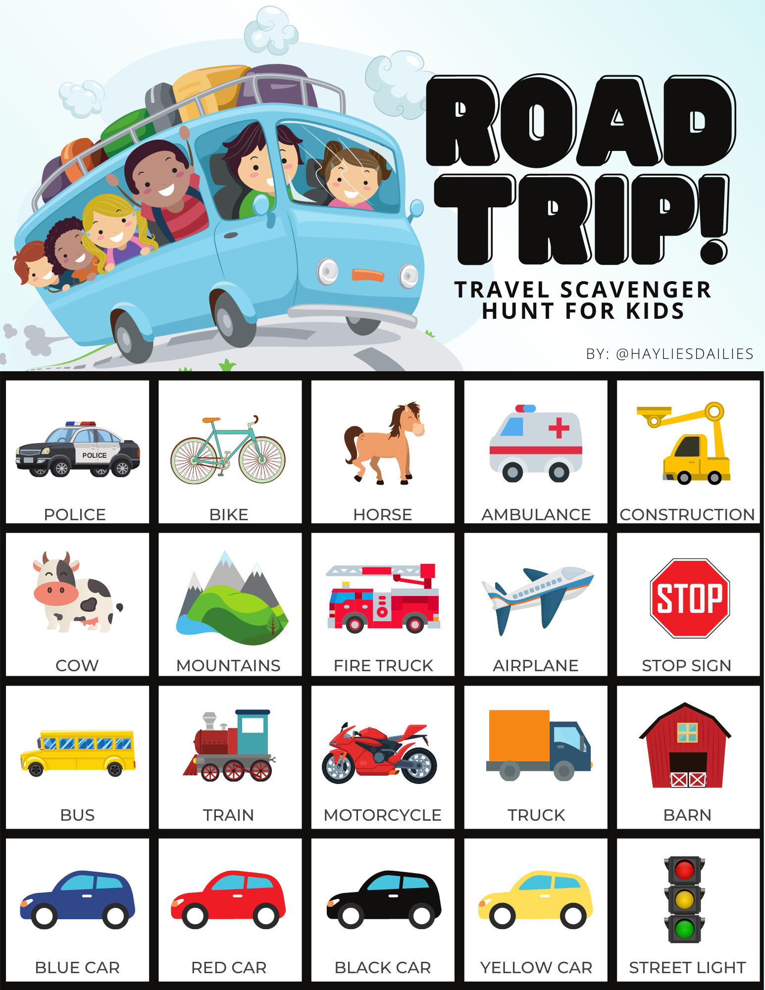 Free Printable Travel Scavenger Hunt—Fun on the Road for Kids! — Haylie