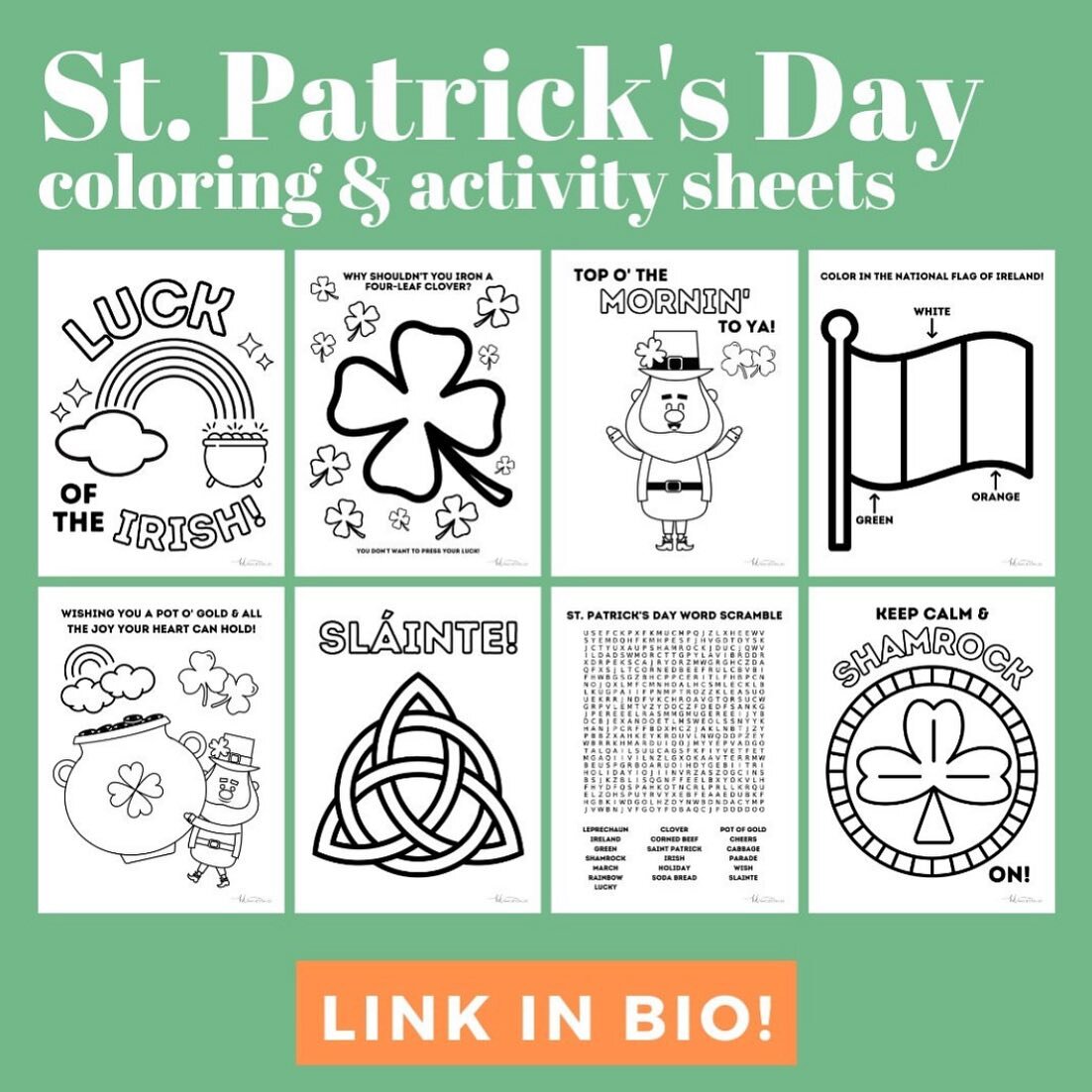 Be the life of the paddy this St. Patrick&rsquo;s Day with 10 festive coloring pages, activity sheets, word searches, and more! ☘️🖍️

&gt;&gt; Print them @ the link in bio!

...
#stpatricksday #irish #kissmeimirish #actuallyimnotlol #teacherresource