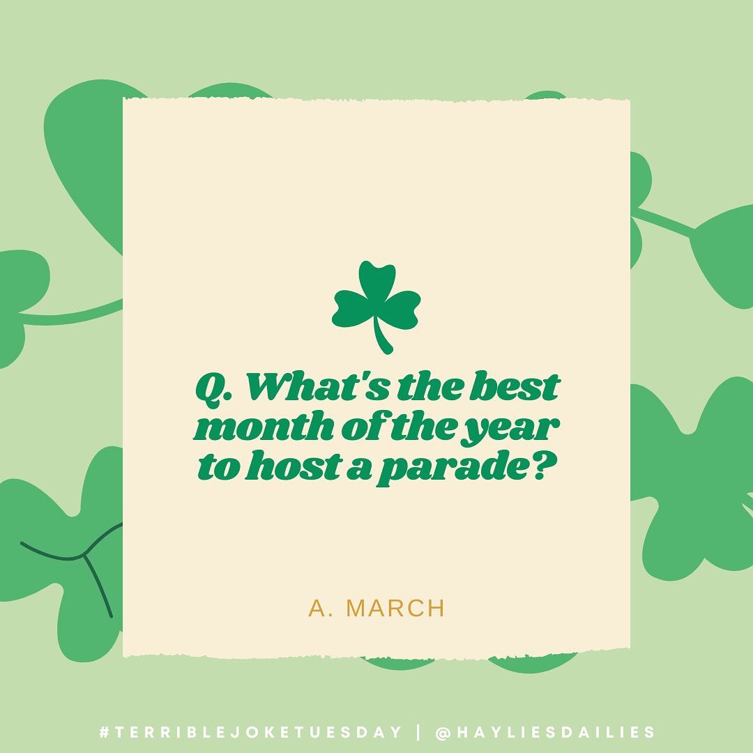 Get the paddy started with these St. Patrick&rsquo;s Day jokes for #TerribleJokeTuesday! ☘️ Enjoy!

...
#stpatricksday&nbsp;#irish&nbsp;#jokes #funny #memes #funnyjokes #jokeoftheday