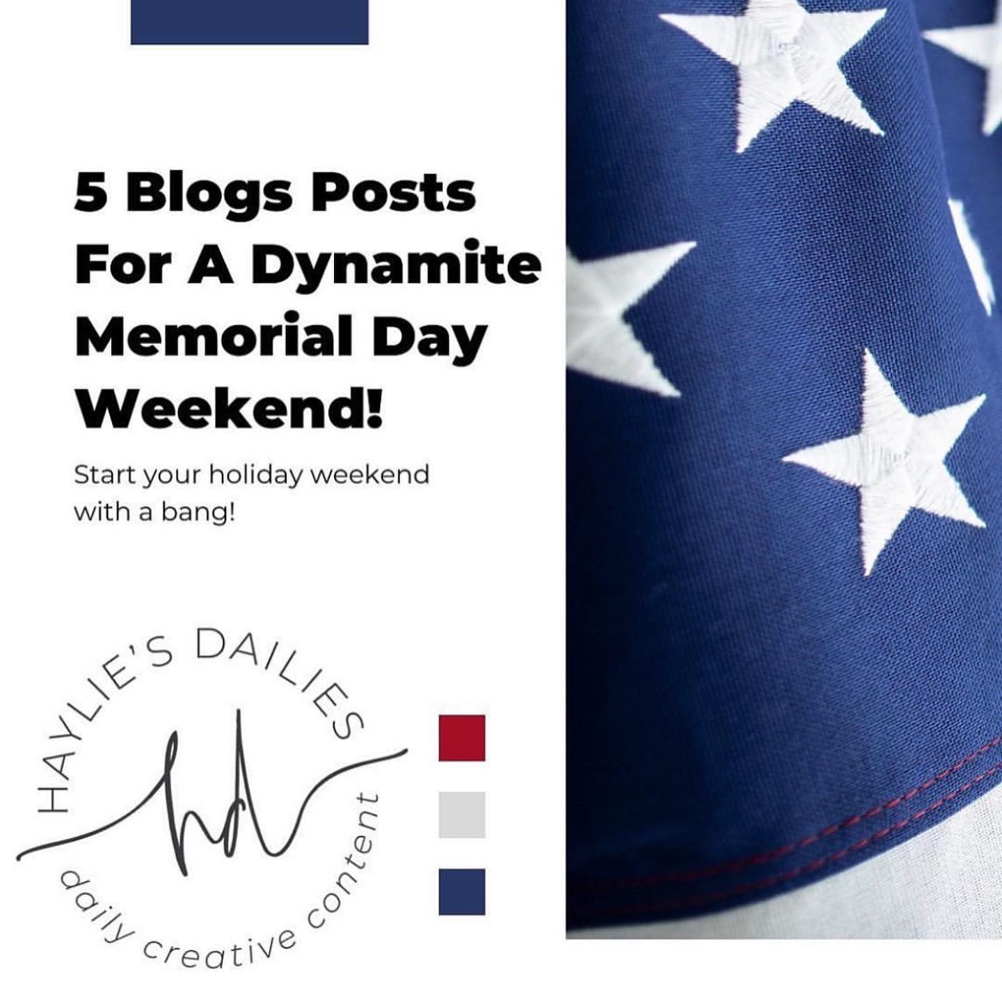 Looking to have a DyNaMiTe Memorial Day Weekend? 🎆🇺🇸🔥 You&rsquo;re in the right place! 

👉 Swipe through for 5 blog posts to start your holiday weekend with a bang!

[All are linked separately in my @hayliesdailies bio, so they are super easy to