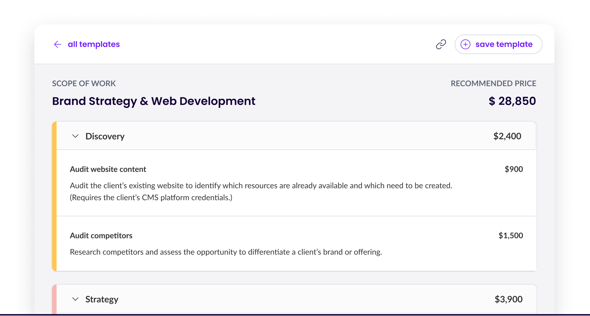 Brand strategy and web development scope of work template