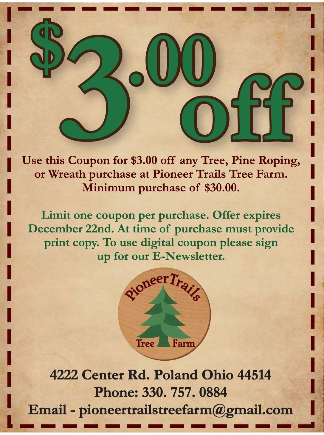 Coupon Pioneer Trails Tree Farm