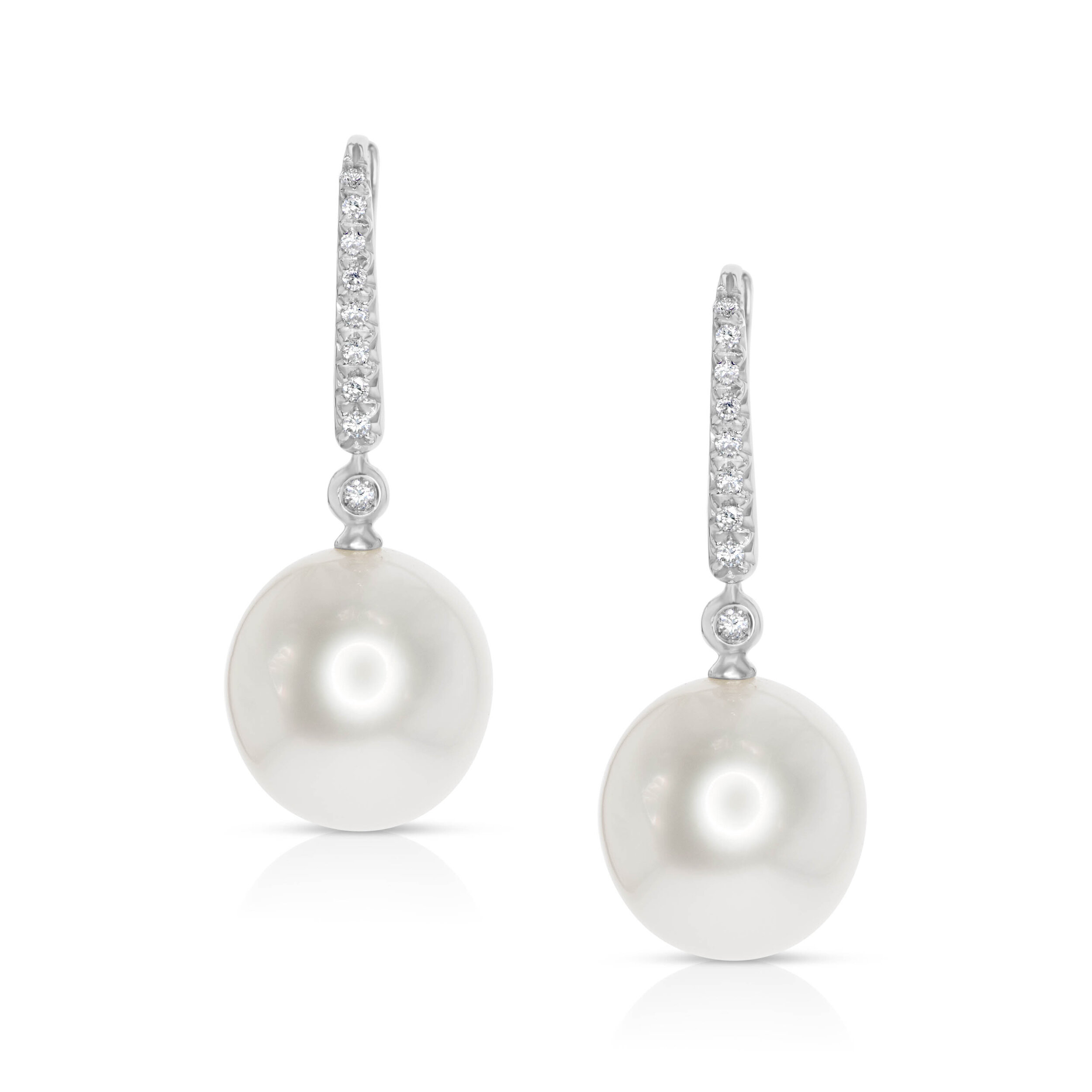 18ct White Gold Diamond  South Sea Pearl Drop Earrings  Cerrone