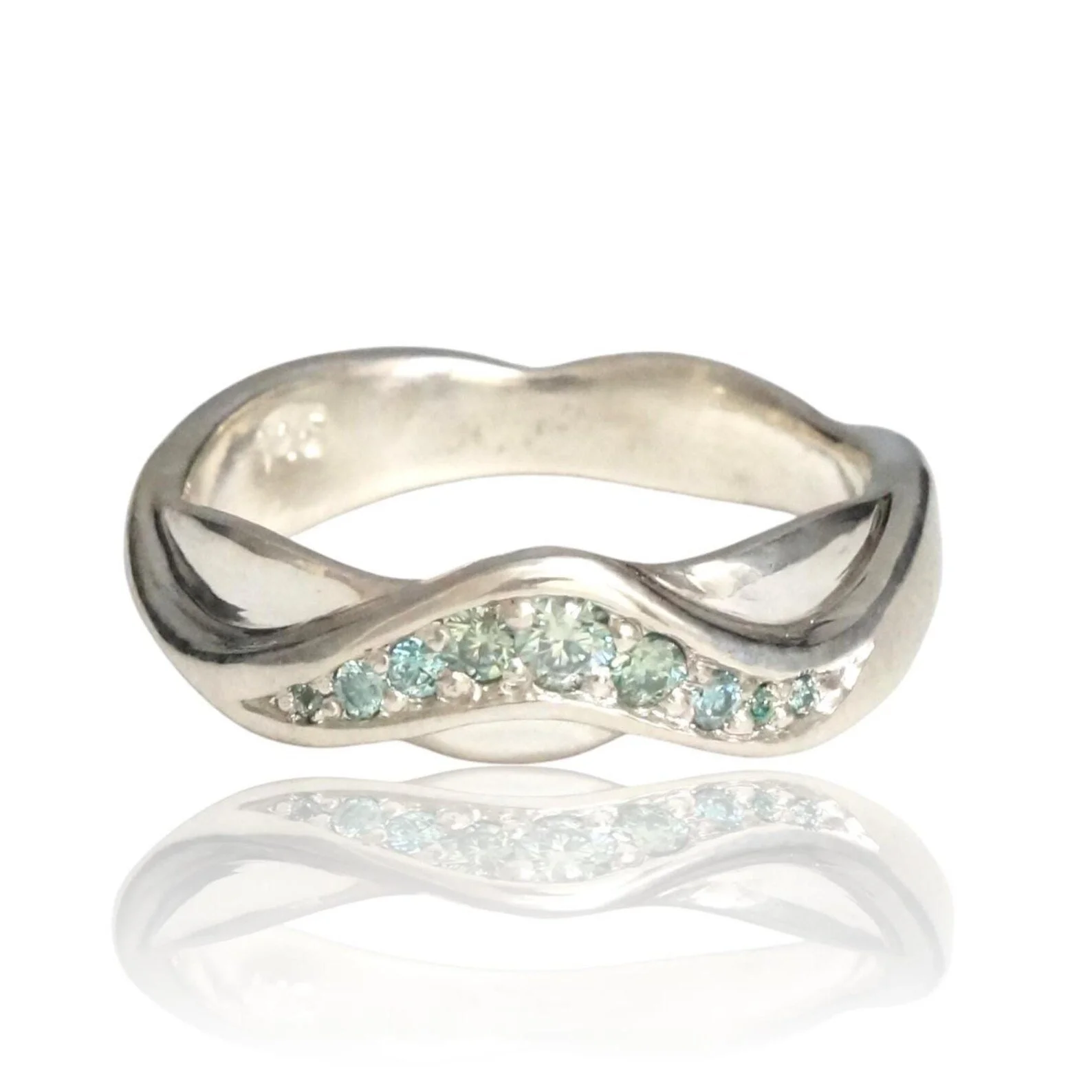 Green Moissanite Wave Ring