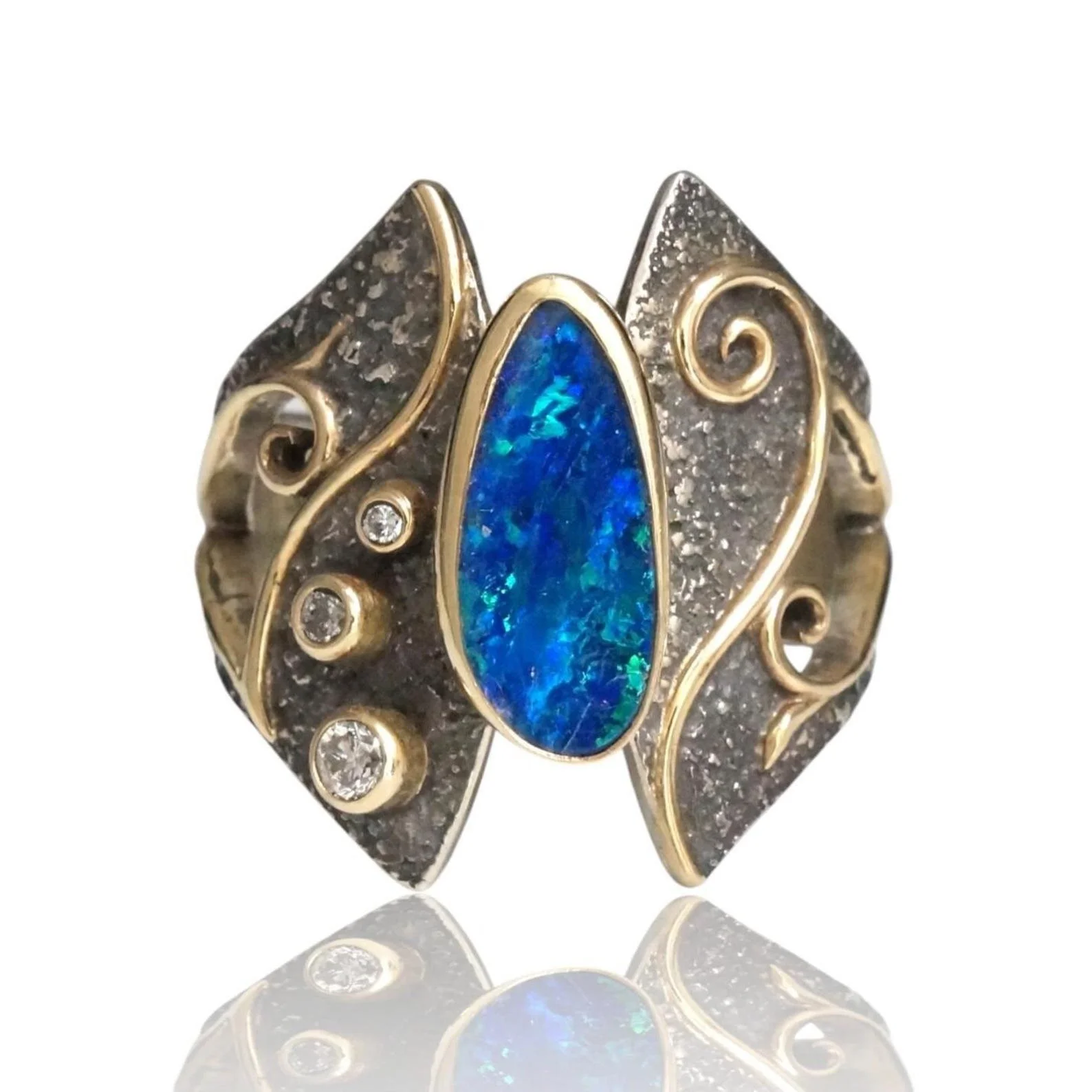 Australian Opal and Diamond Butterfly Ring