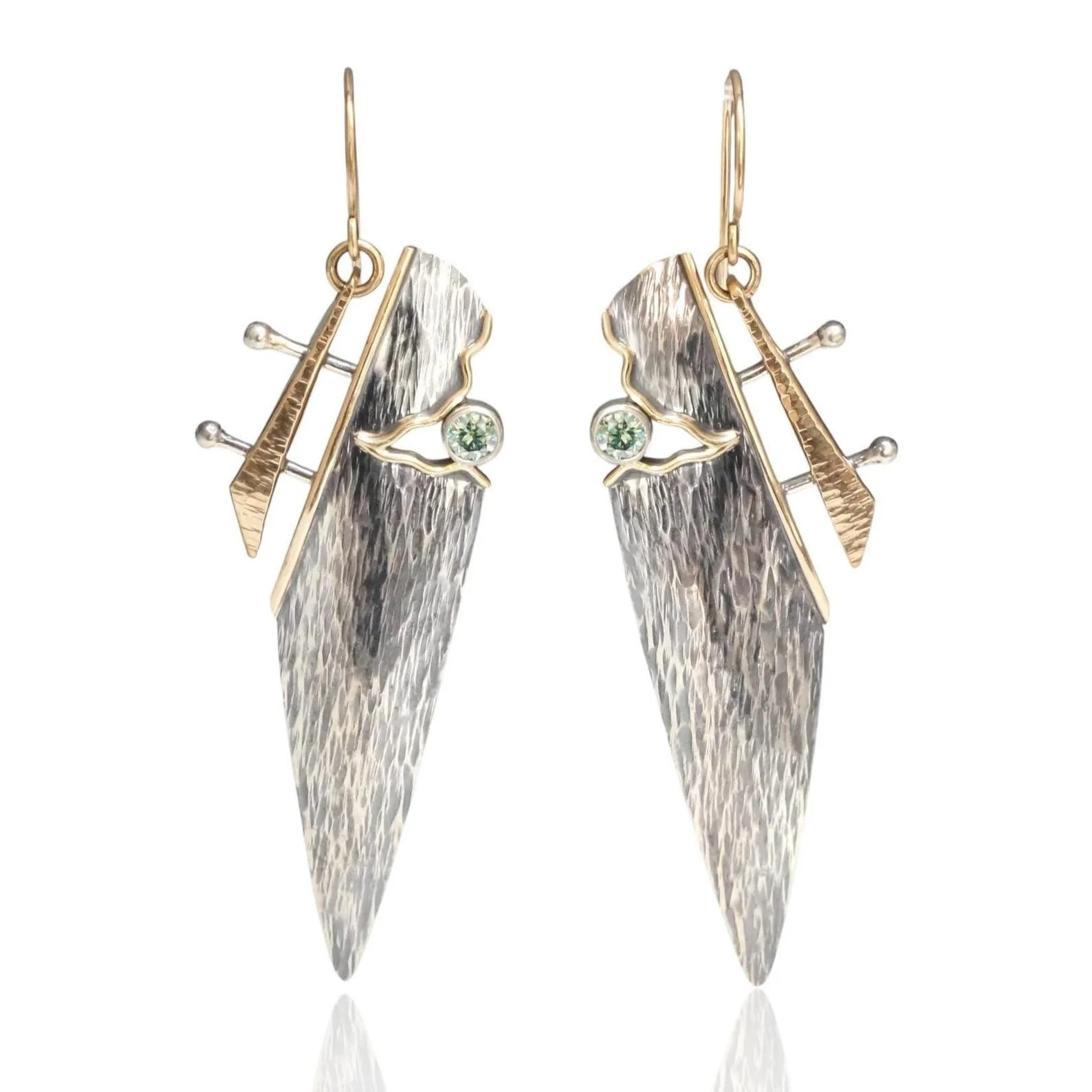 Long Green Moissanite Shield Maiden Earrings